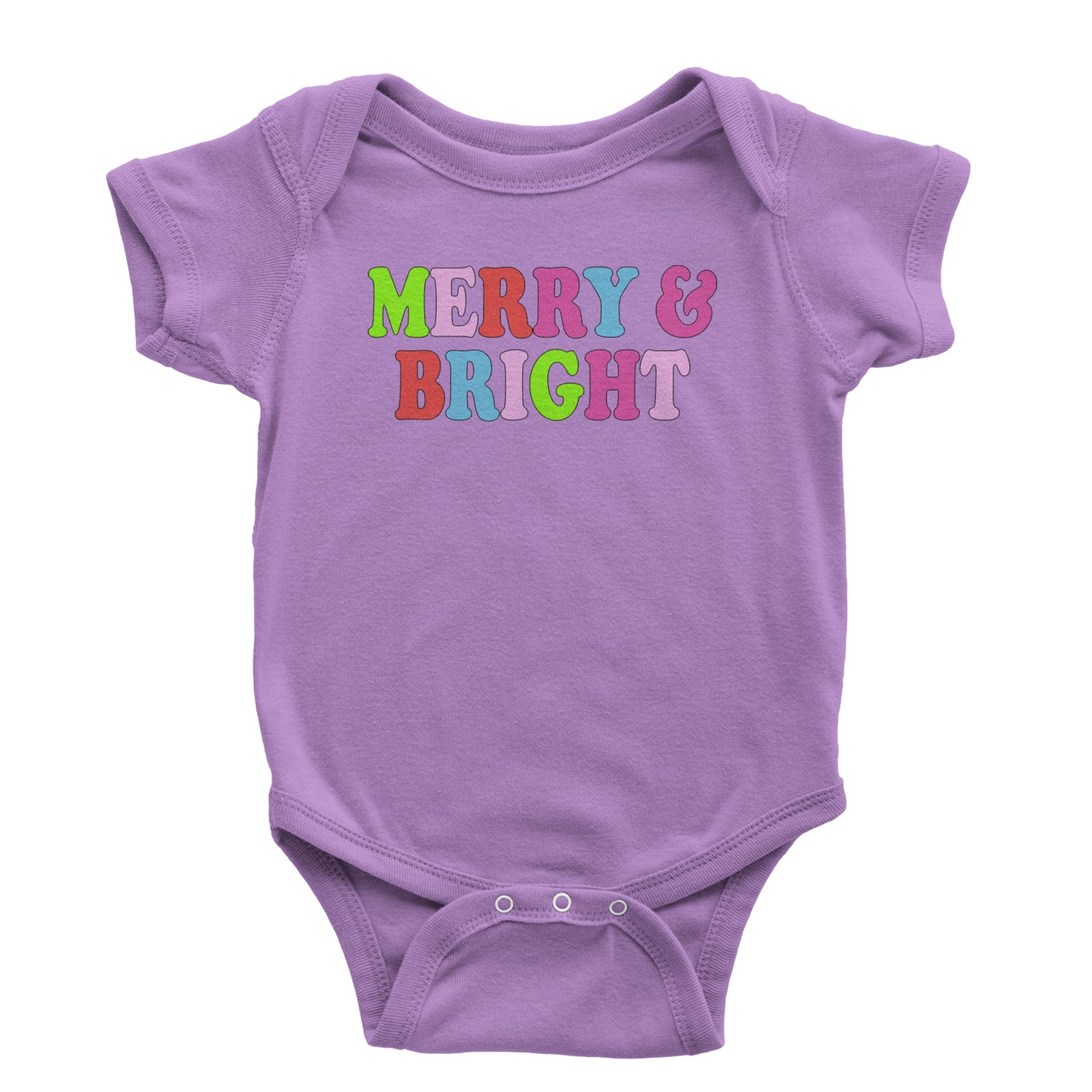 Merry and Bright Festive Christmas Holiday Infant One-Piece Romper Bodysuit and Toddler T-shirt Lavender