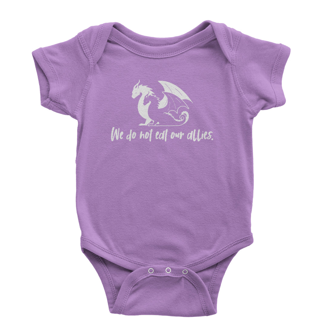 We Do Not Eat Our Allies Fourth Wing Basgiath Infant One-Piece Romper Bodysuit Or Toddler T-shirt Lavender
