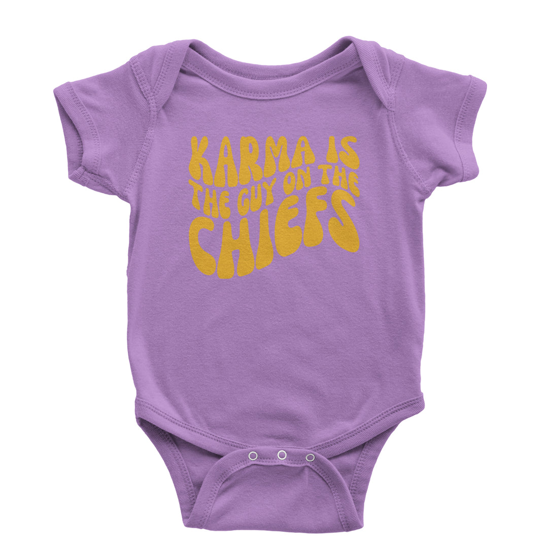 Chunky wavy yellow lettering on a bright red background on an Infant Baby Rib Bodysuit or Toddler Cotton Jersey T-Shirt