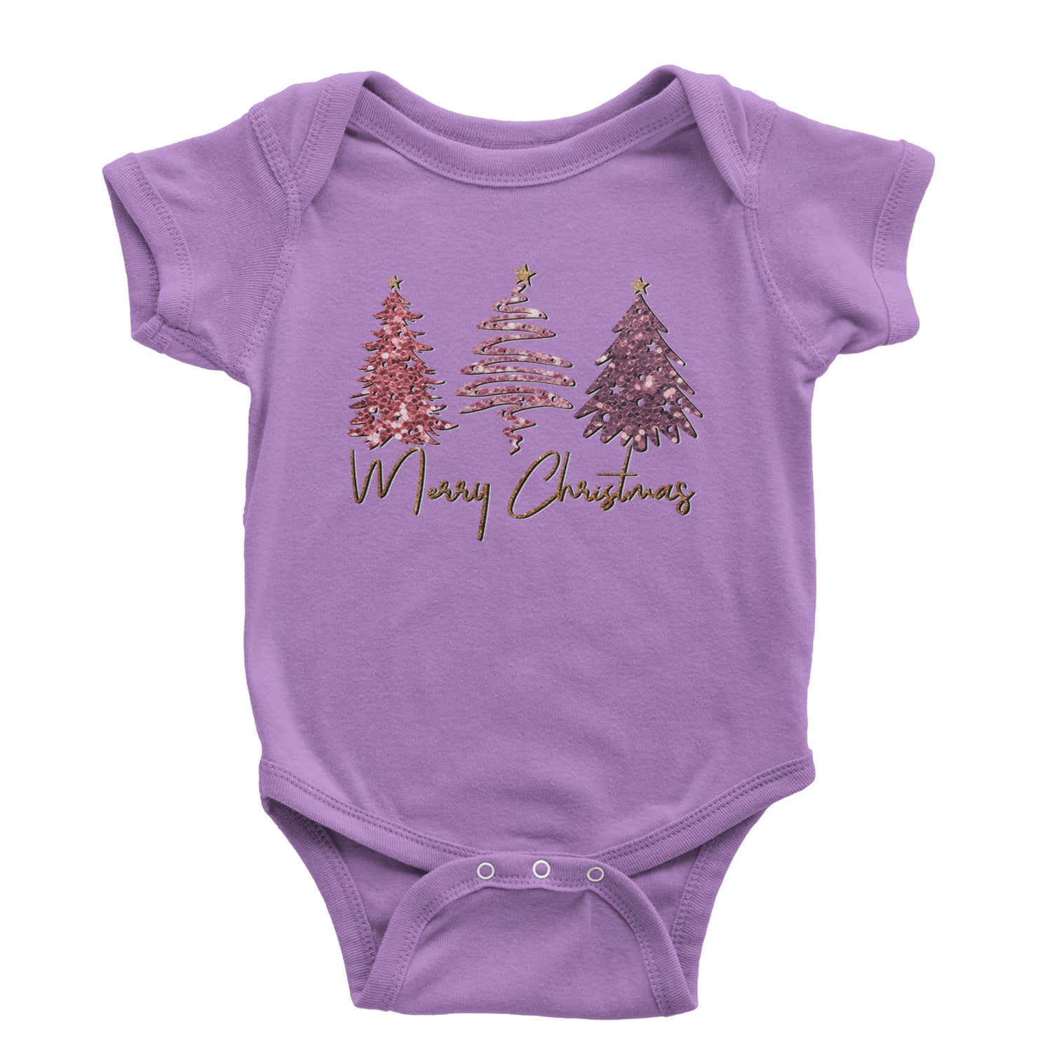 Merry Christmas Faux Glitter Trees Infant One-Piece Romper Bodysuit and Toddler T-shirt Lavender