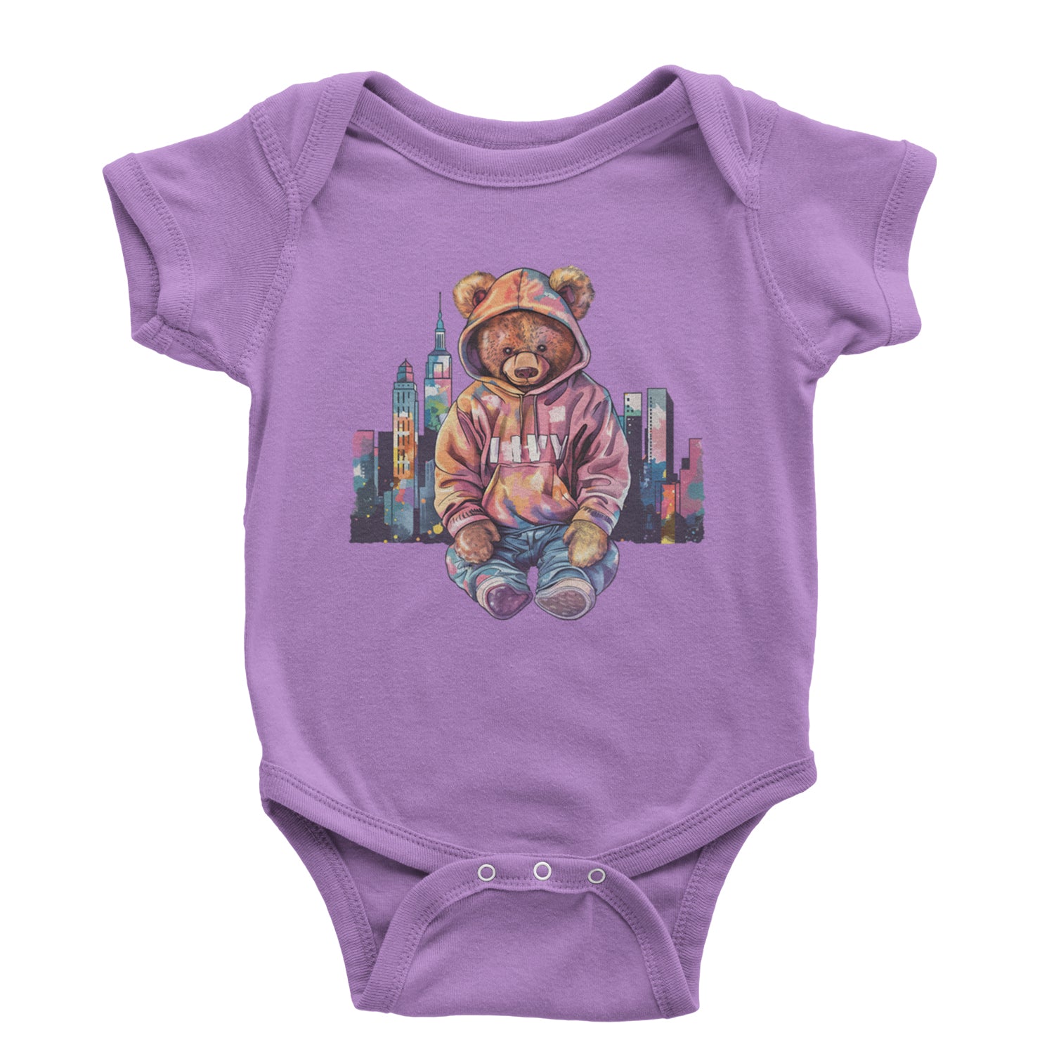 City Skyline Urban Graffiti Bear Infant One-Piece Romper Bodysuit Or Toddler T-shirt Lavender