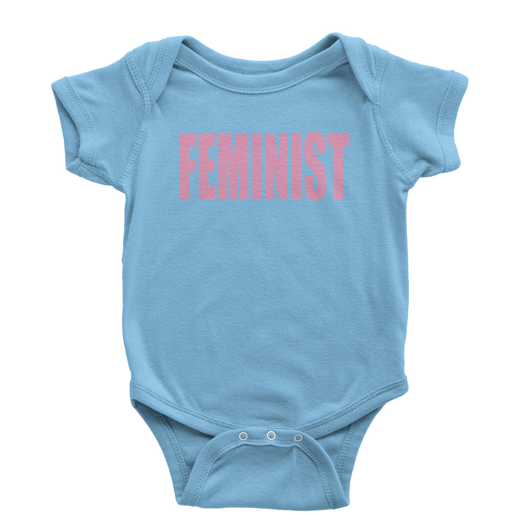 Feminist (Pink Print) Infant One-Piece Romper Bodysuit and Toddler T-shirt Light Blue