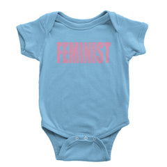 Feminist (Pink Print) Infant One-Piece Romper Bodysuit and Toddler T-shirt Light Blue