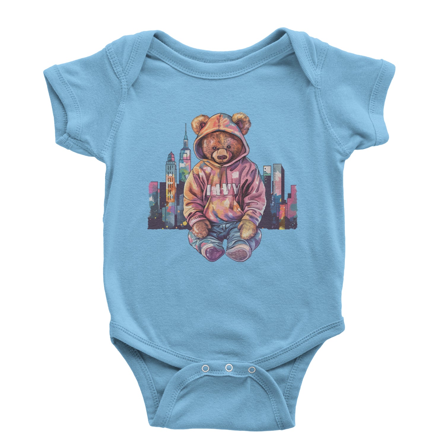 City Skyline Urban Graffiti Bear Infant One-Piece Romper Bodysuit Or Toddler T-shirt Light Blue