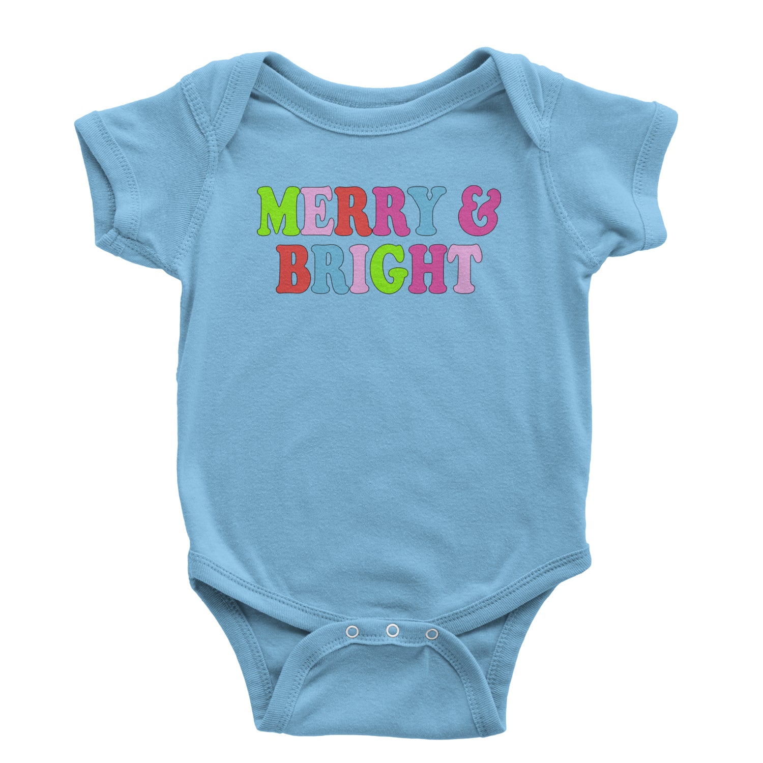 Merry and Bright Festive Christmas Holiday Infant One-Piece Romper Bodysuit and Toddler T-shirt Light Blue