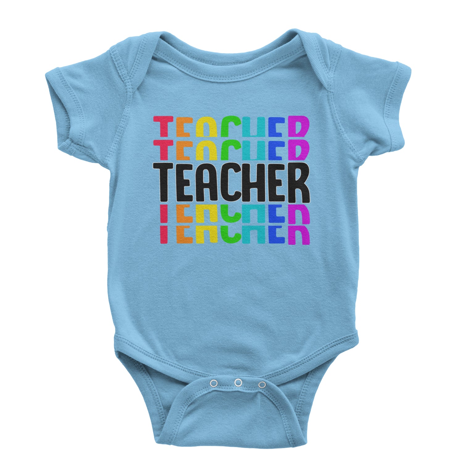 Teacher Repeated Rainbow Pattern Infant One-Piece Romper Bodysuit and Toddler T-shirt Light Blue