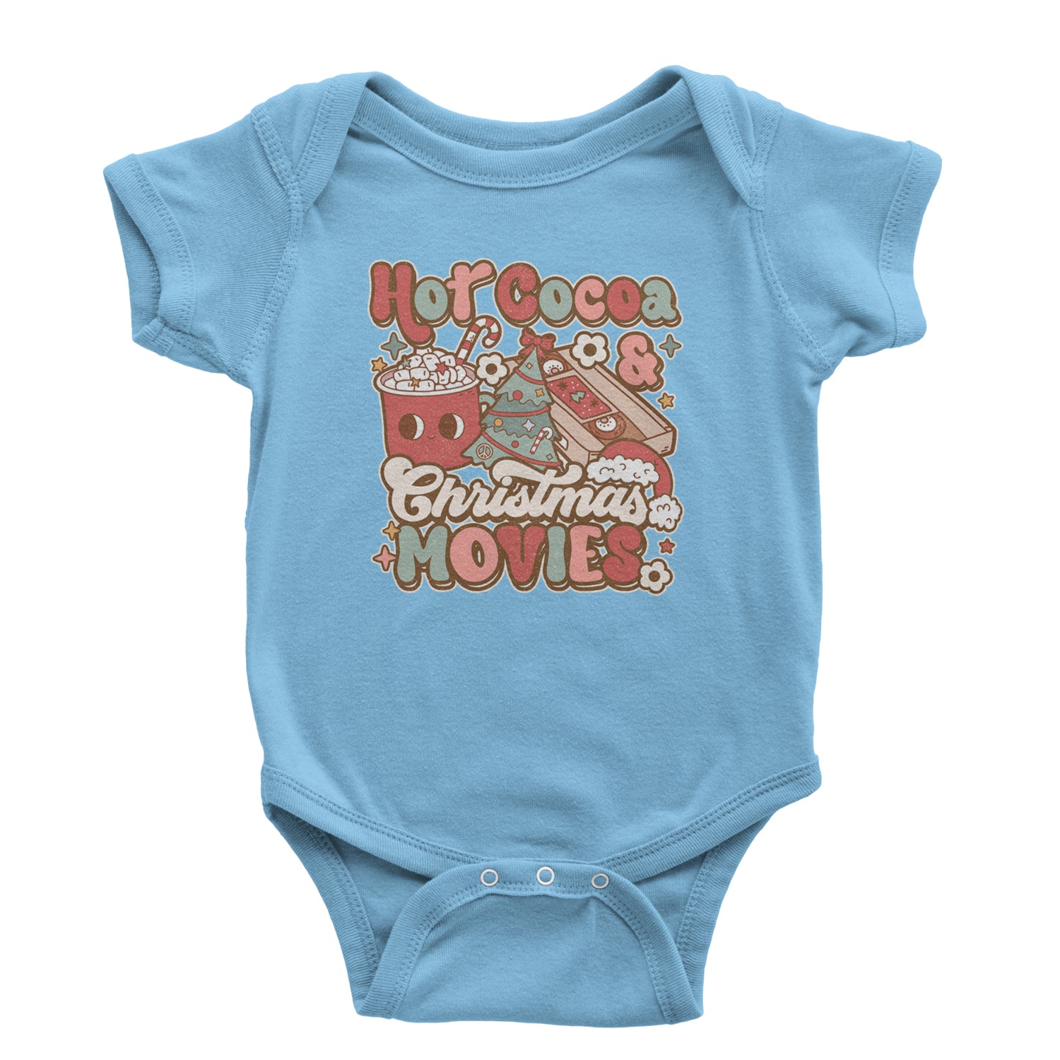 Hot Cocoa And Christmas Movies Holiday Infant One-Piece Romper Bodysuit and Toddler T-shirt Light Blue