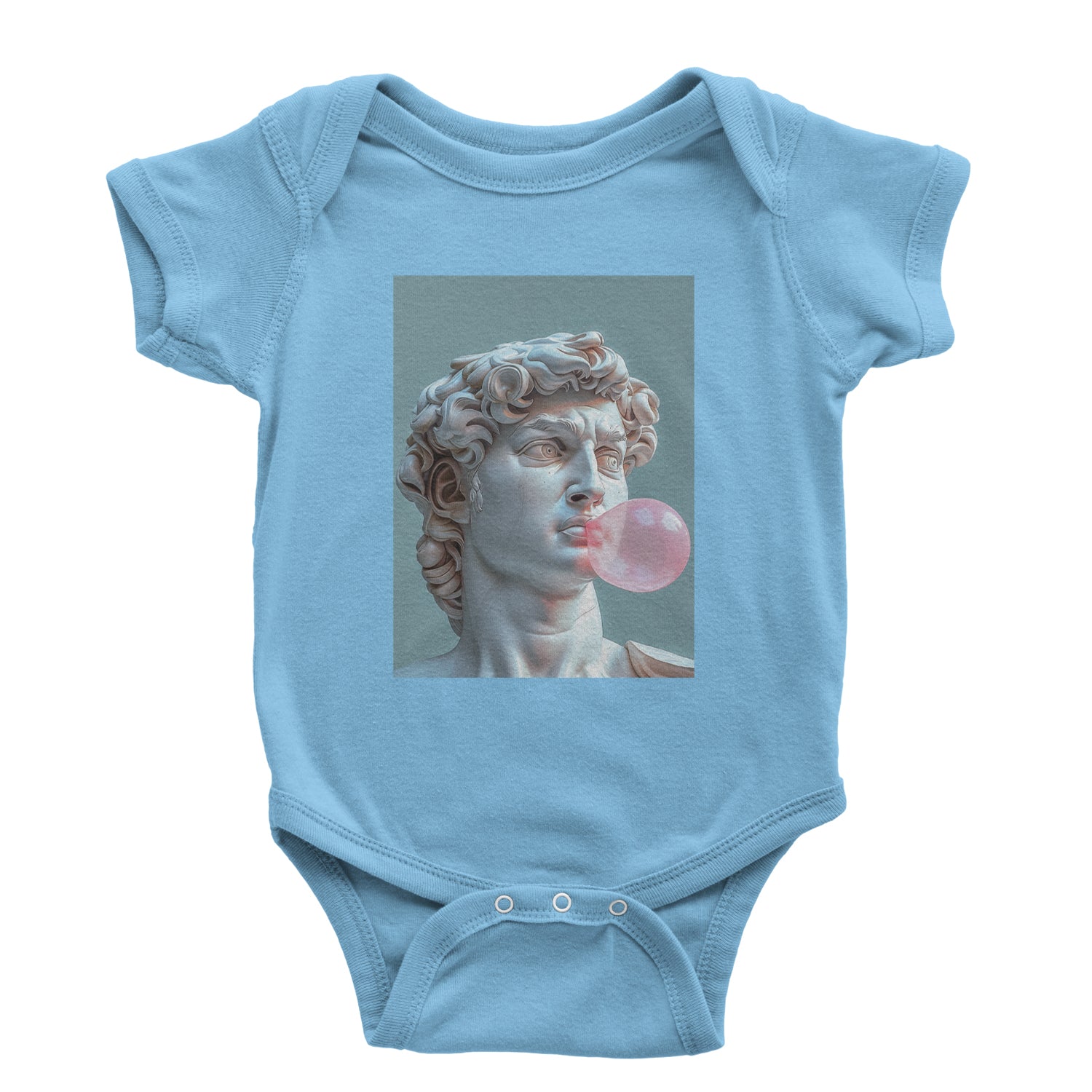 Michelangelo's David with Bubble Gum Contemporary Statue Art Infant One-Piece Romper Bodysuit and Toddler T-shirt Light Blue