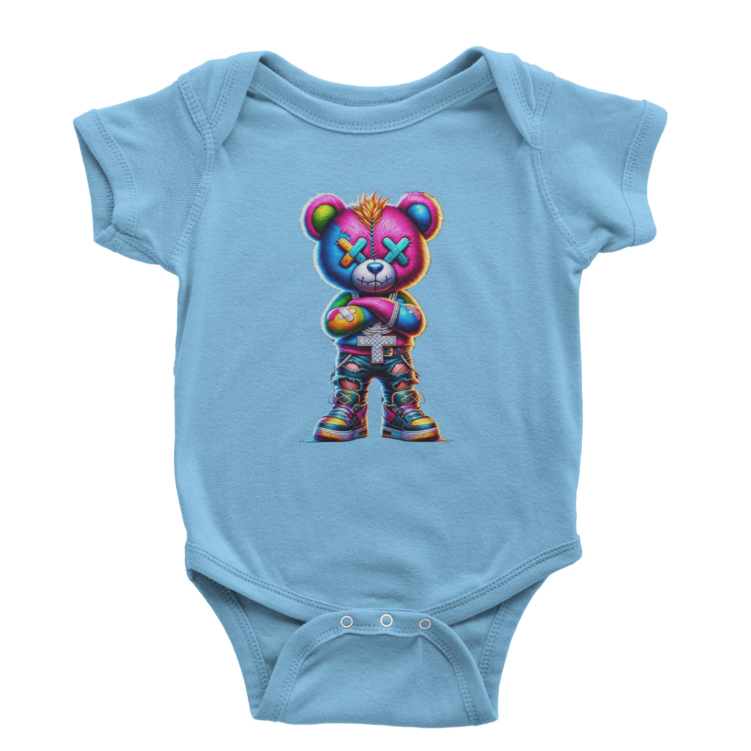 Stitched Neon Urban Graffiti Bear Infant One-Piece Romper Bodysuit Or Toddler T-shirt Light Blue