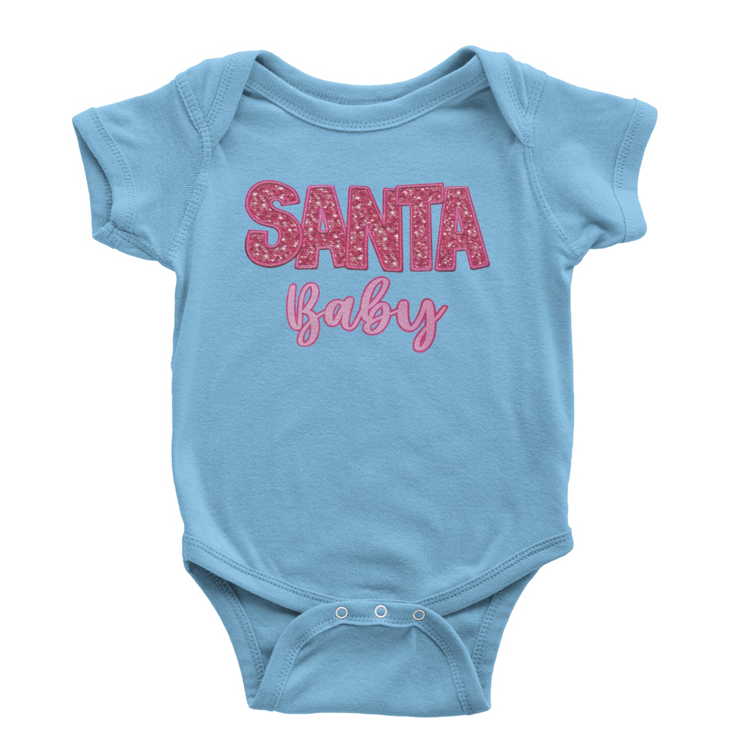 Santa Baby Faux Patch and Sequins Infant One-Piece Romper Bodysuit and Toddler T-shirt Light Blue