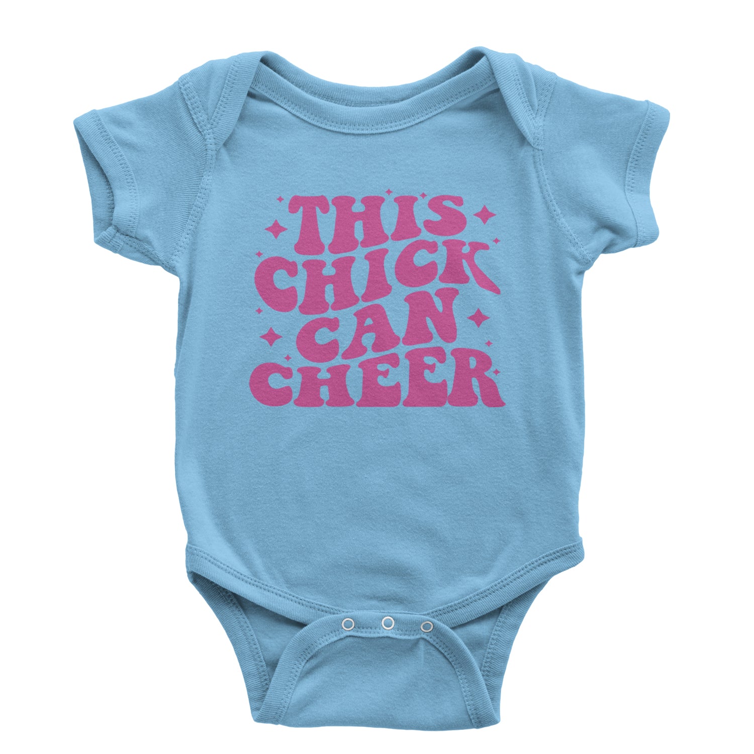 This Chick Can Cheer Infant One-Piece Romper Bodysuit and Toddler T-shirt Light Blue