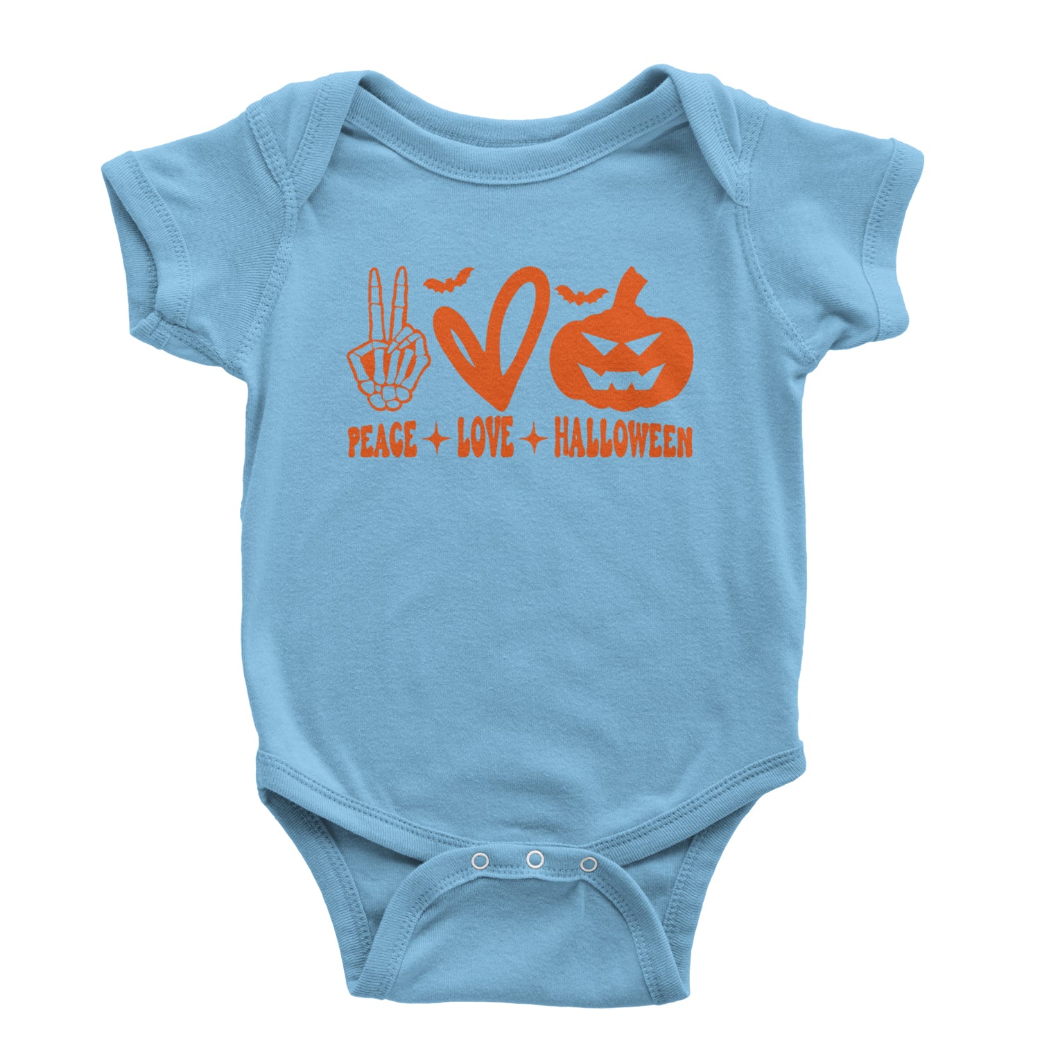 Peace, Love and Halloween Infant One-Piece Romper Bodysuit and Toddler T-shirt Light Blue