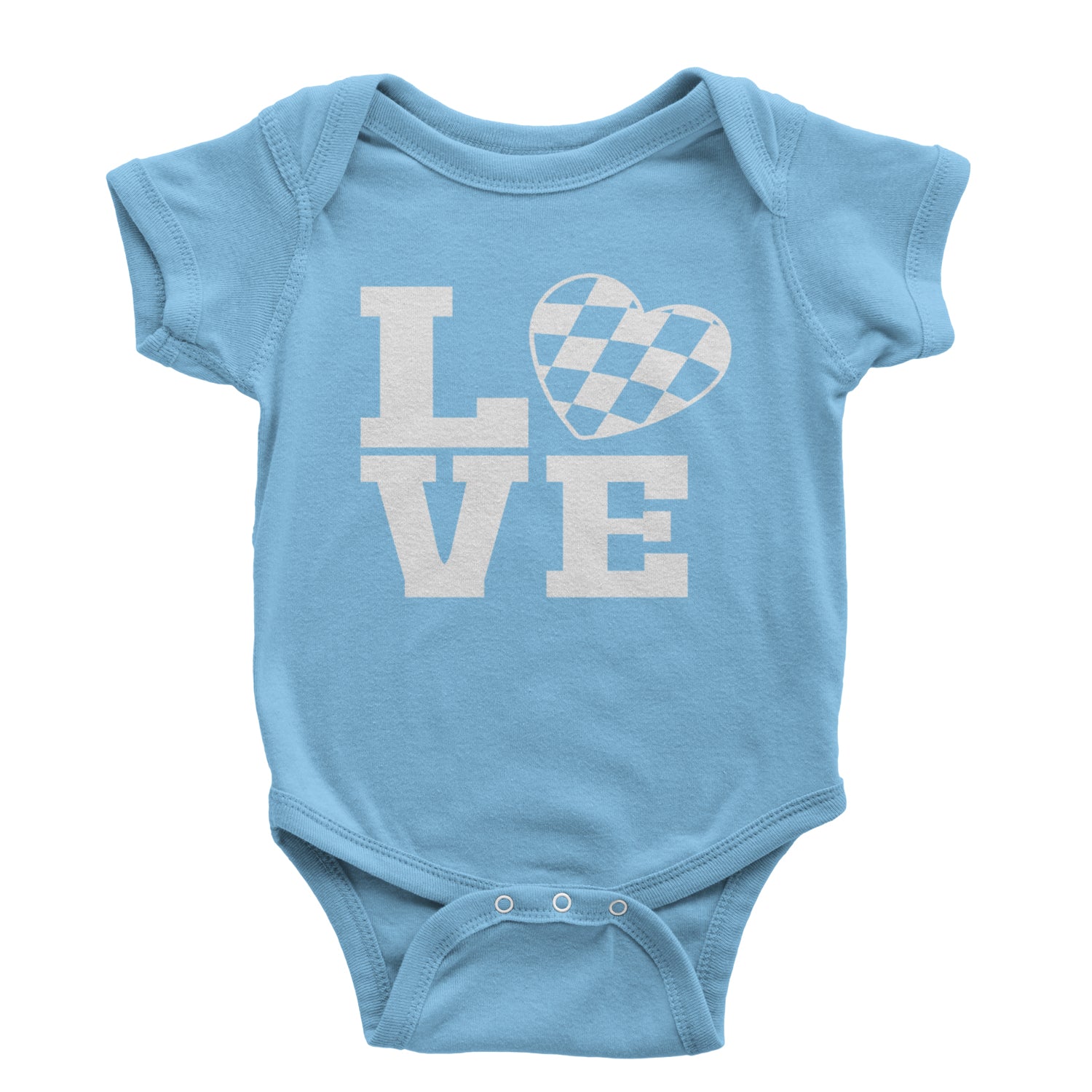 Love Racing Checkered Flag Heart Infant One-Piece Romper Bodysuit and Toddler T-shirt Light Blue