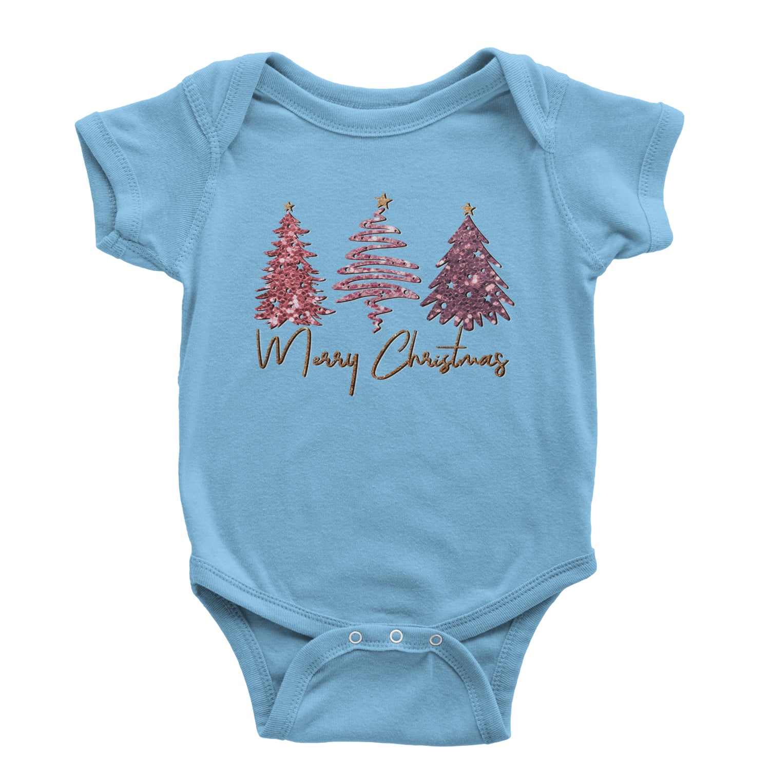 Merry Christmas Faux Glitter Trees Infant One-Piece Romper Bodysuit and Toddler T-shirt Light Blue