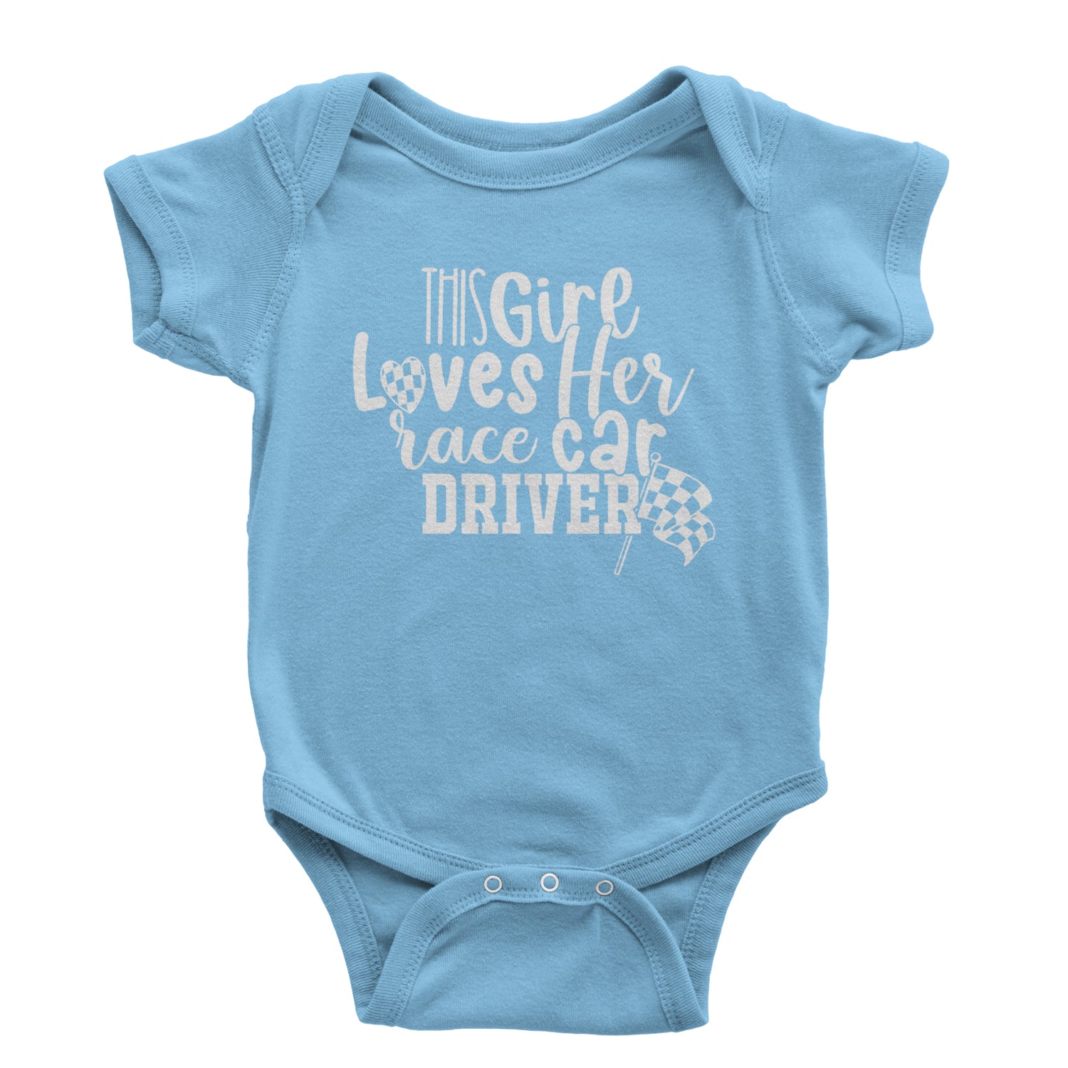 This Girl Loves Her Racecar Driver Infant One-Piece Romper Bodysuit and Toddler T-shirt Light Blue