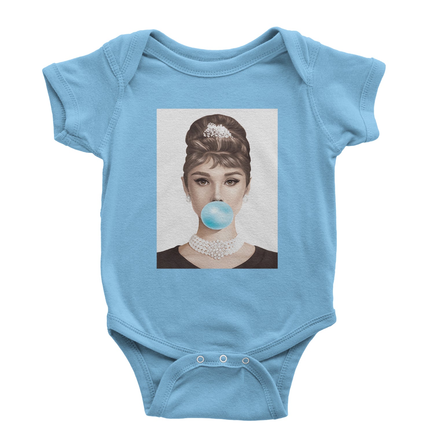 Audrey Hepburn Chewing Bubble Gum American Icon Infant One-Piece Romper Bodysuit and Toddler T-shirt Light Blue