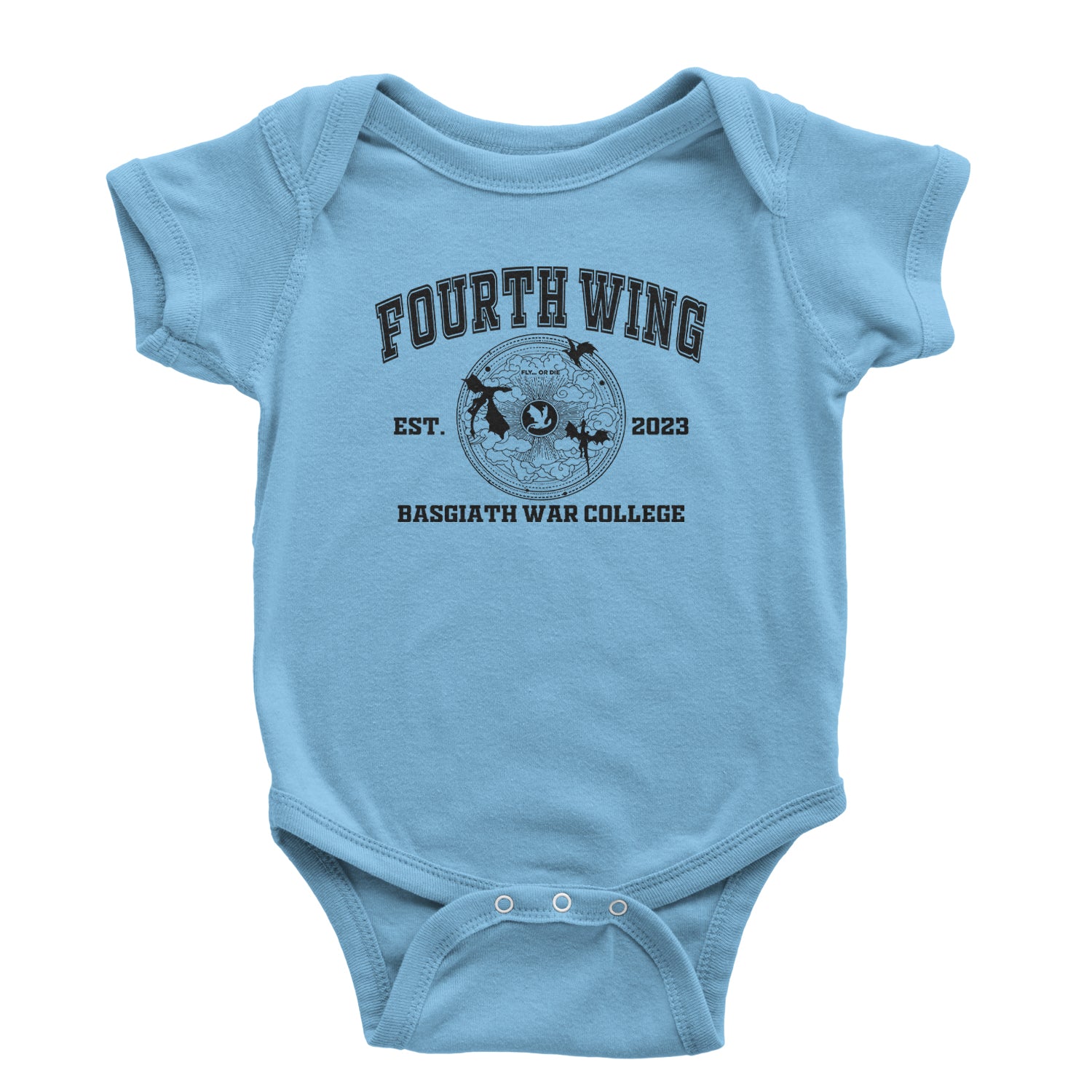 Fourth Wing Basgiath War College Infant One-Piece Romper Bodysuit or Toddler T-shirt Light Blue