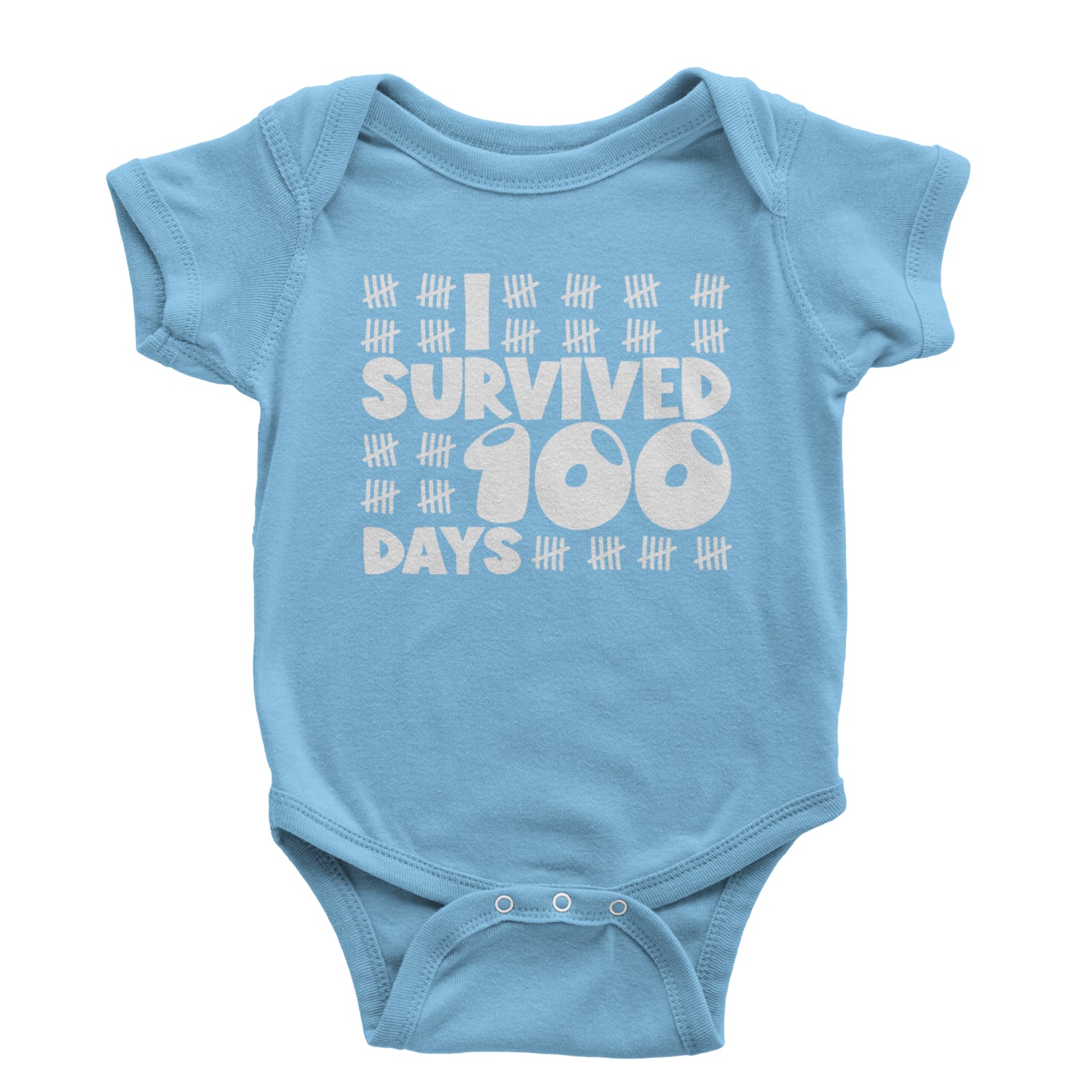 I Survived 100 Days Tally Marks Infant One-Piece Romper Bodysuit and Toddler T-shirt Light Blue