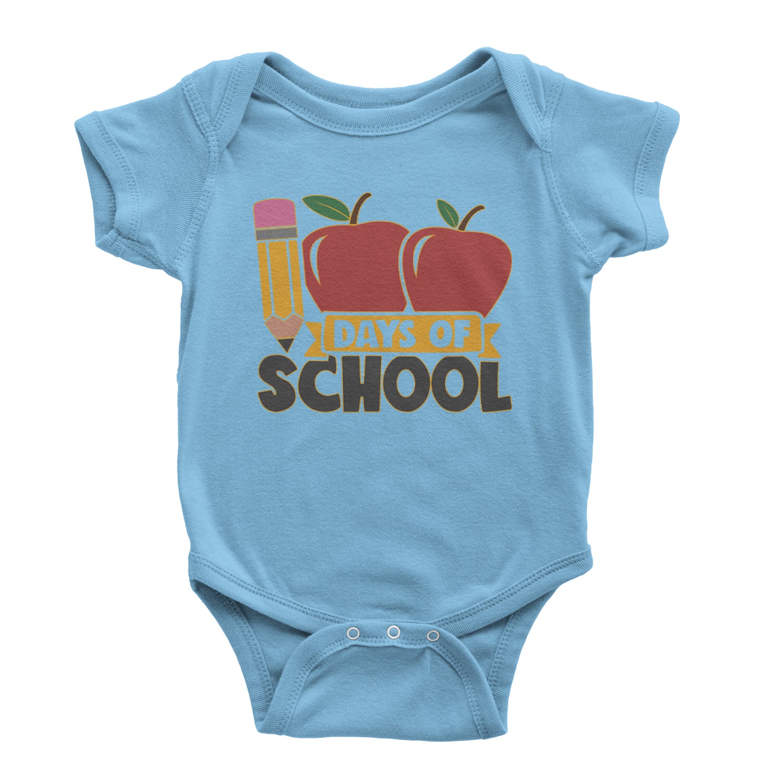 100 Days Of School Apple Pencil Infant One-Piece Romper Bodysuit and Toddler T-shirt Light Blue