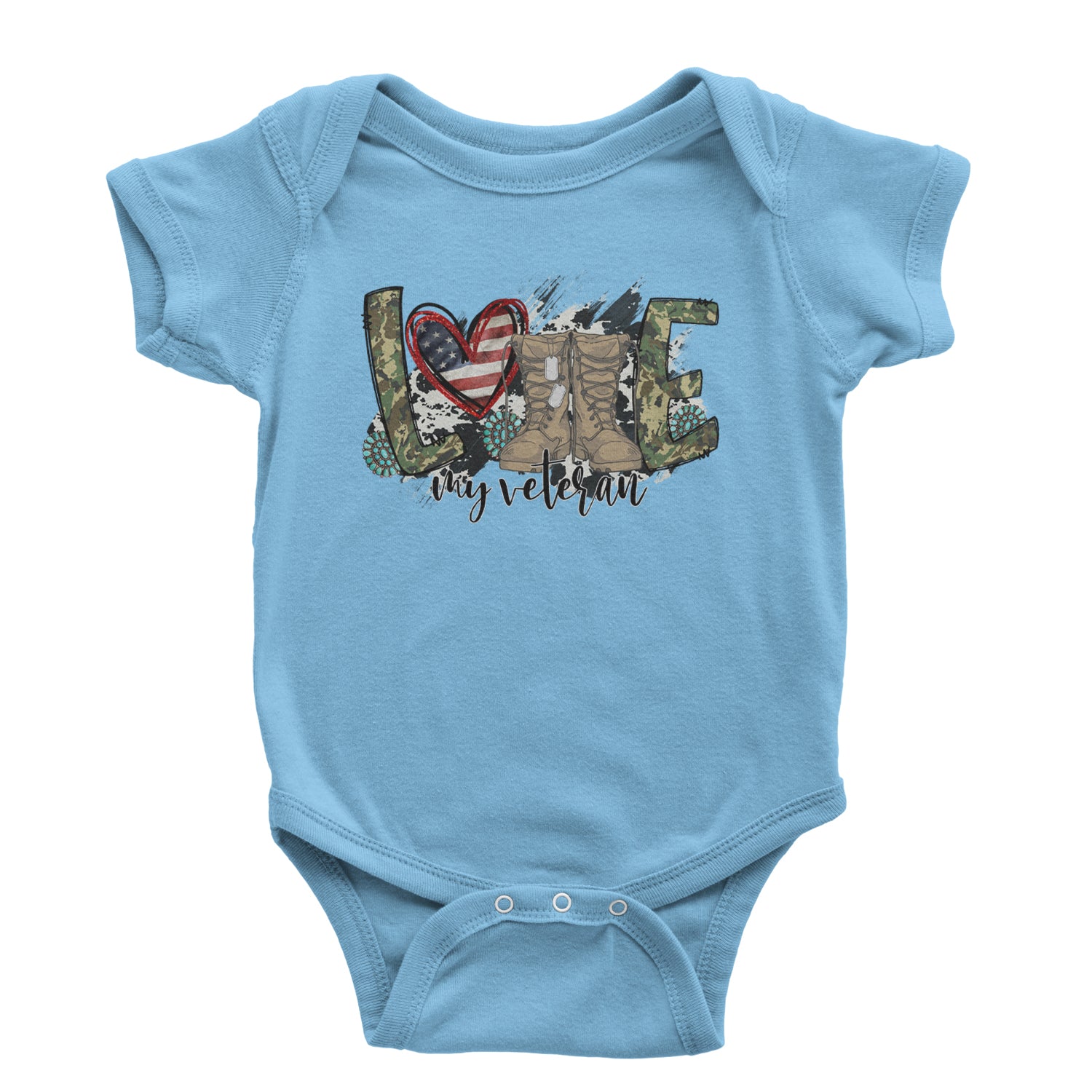 Love My Veteran Honor Veterans Day Infant One-Piece Romper Bodysuit and Toddler T-shirt Light Blue