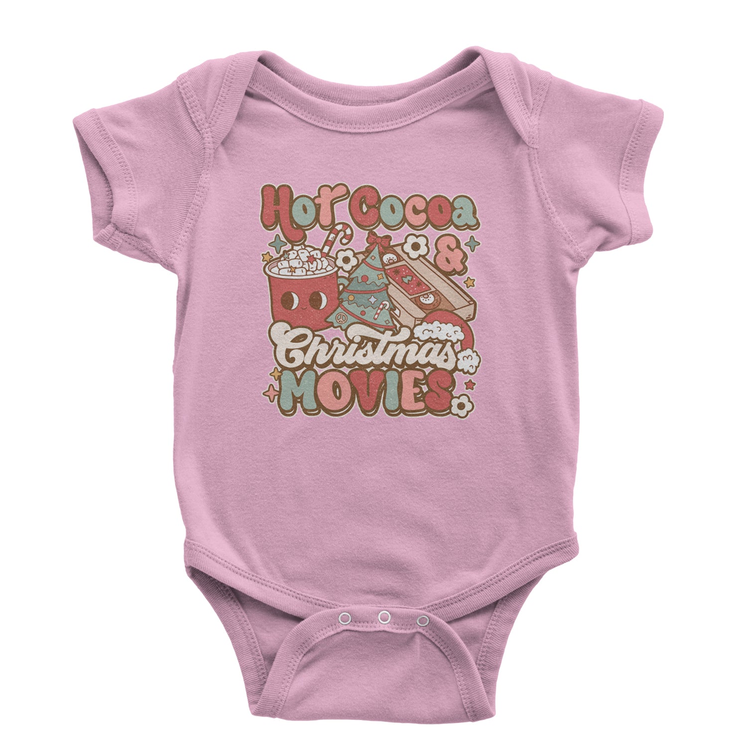 Hot Cocoa And Christmas Movies Holiday Infant One-Piece Romper Bodysuit and Toddler T-shirt Light Pink