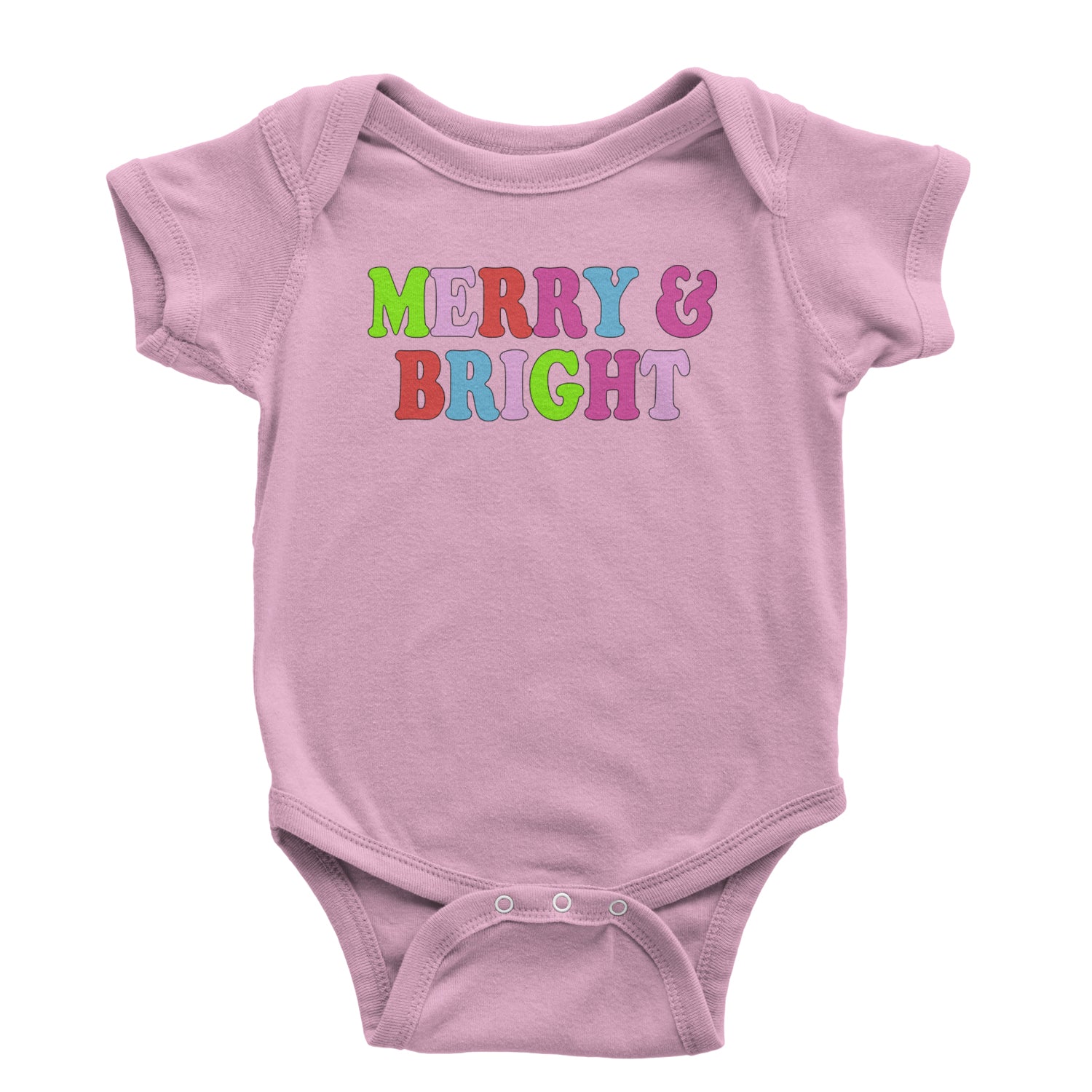 Merry and Bright Festive Christmas Holiday Infant One-Piece Romper Bodysuit and Toddler T-shirt Light Pink