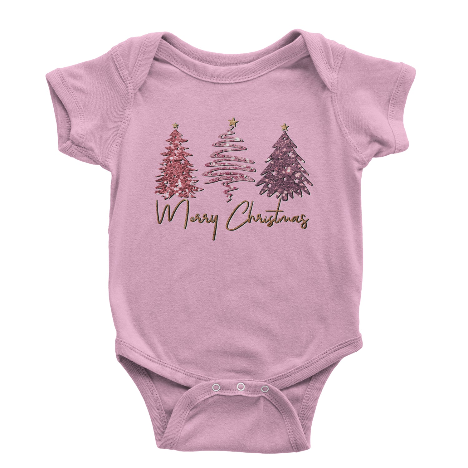 Merry Christmas Faux Glitter Trees Infant One-Piece Romper Bodysuit and Toddler T-shirt Light Pink