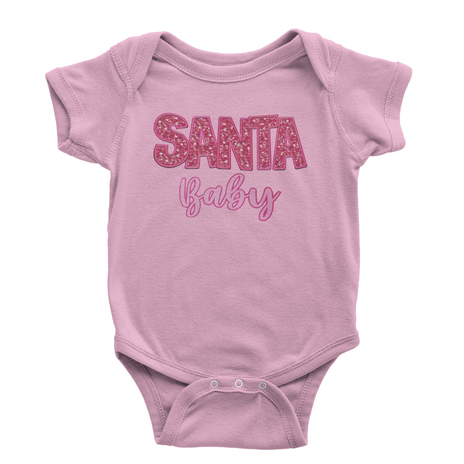 Santa Baby Faux Patch and Sequins Infant One-Piece Romper Bodysuit and Toddler T-shirt Light Pink