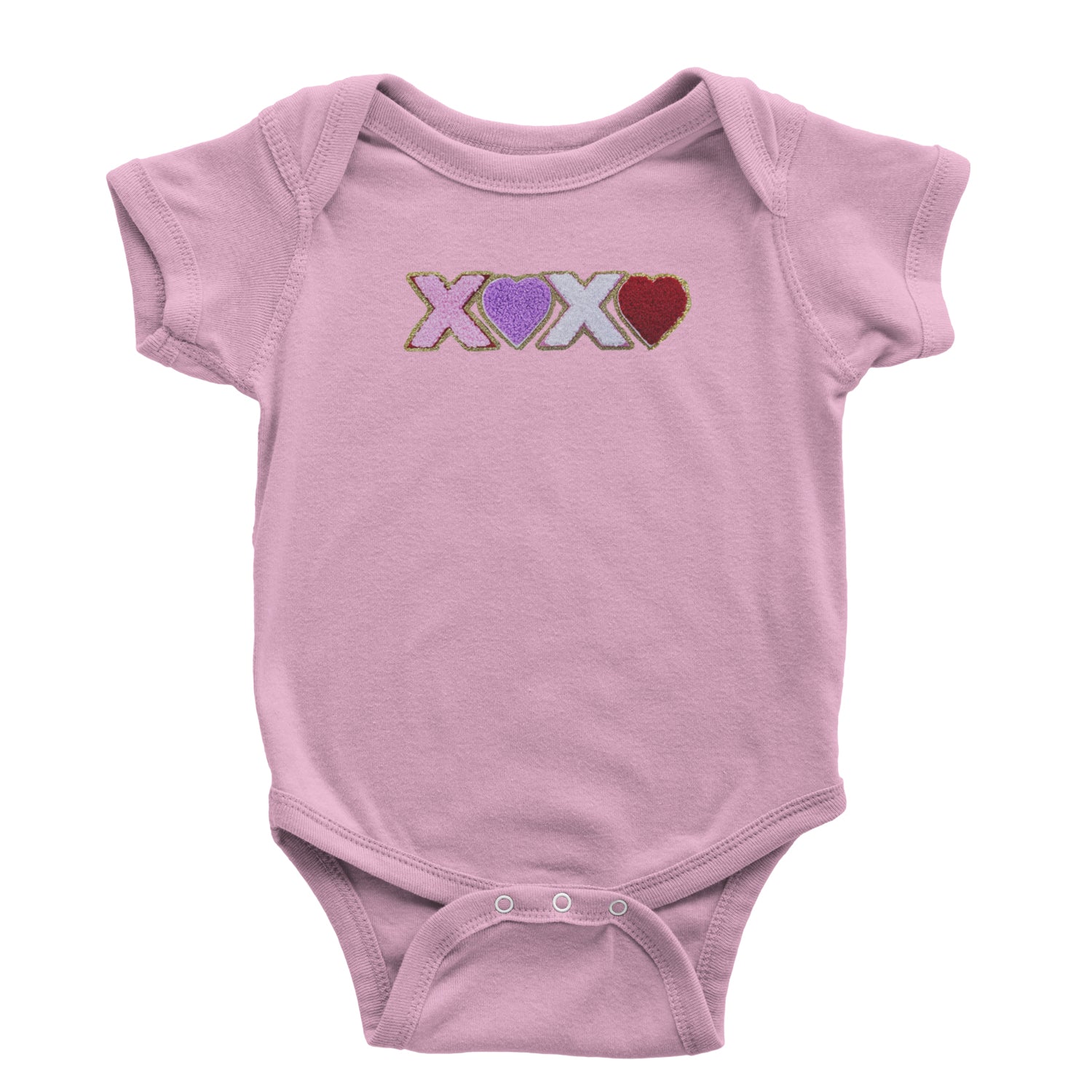 XOXO Chenille Patch Valentines Days Infant One-Piece Romper Bodysuit and Toddler T-shirt Light Pink