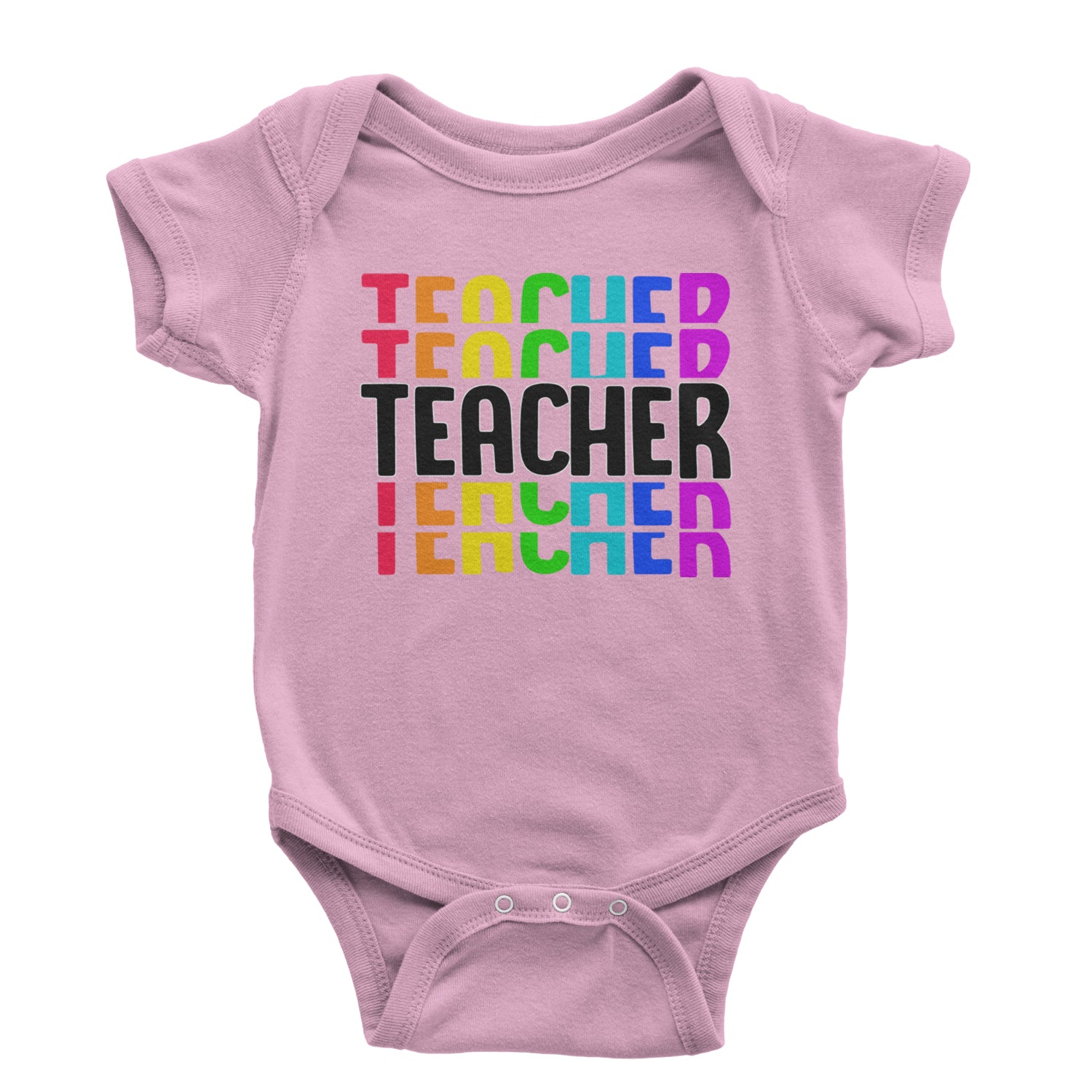 Teacher Repeated Rainbow Pattern Infant One-Piece Romper Bodysuit and Toddler T-shirt Light Pink