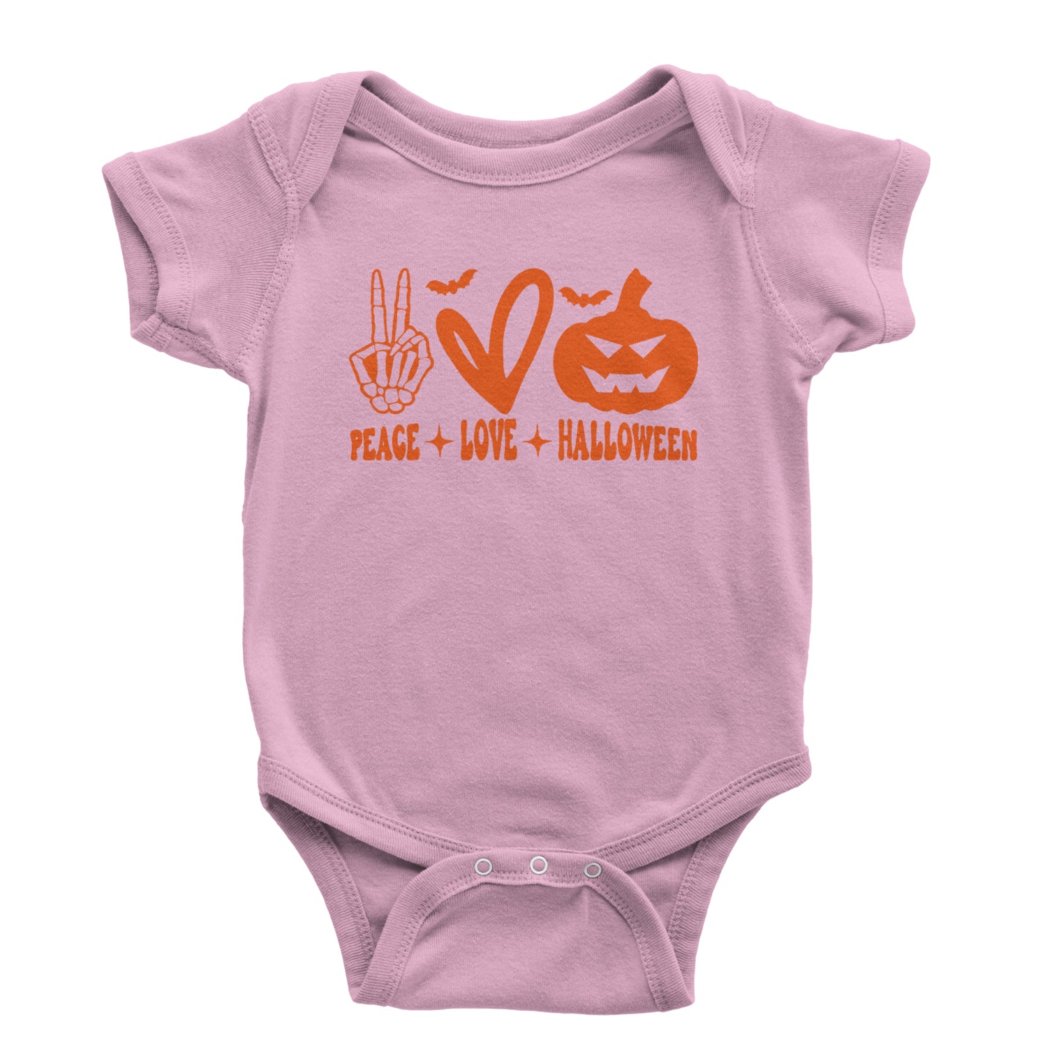 Peace, Love and Halloween Infant One-Piece Romper Bodysuit and Toddler T-shirt Light Pink