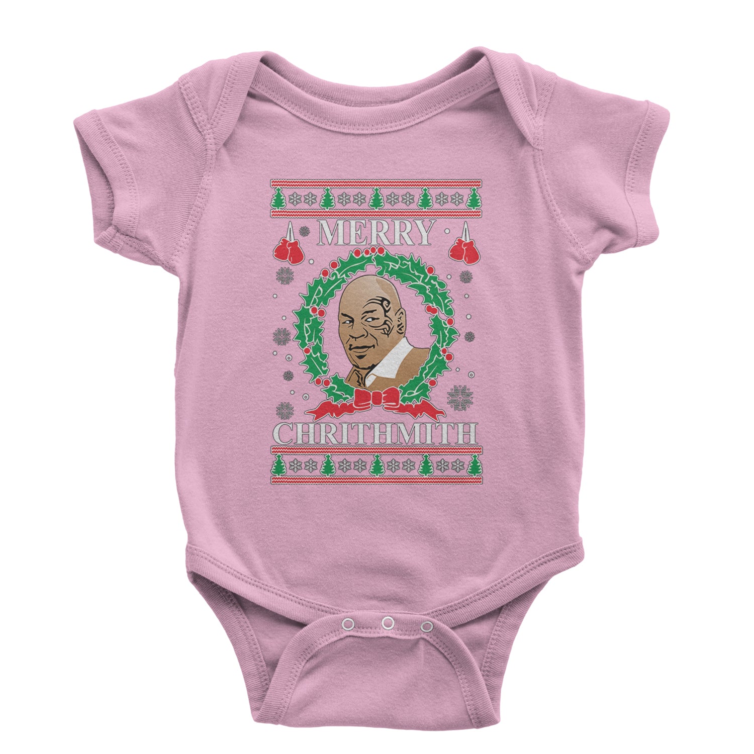 Merry Chrithmith Ugly Christmas Infant One-Piece Romper Bodysuit and Toddler T-shirt Light Pink