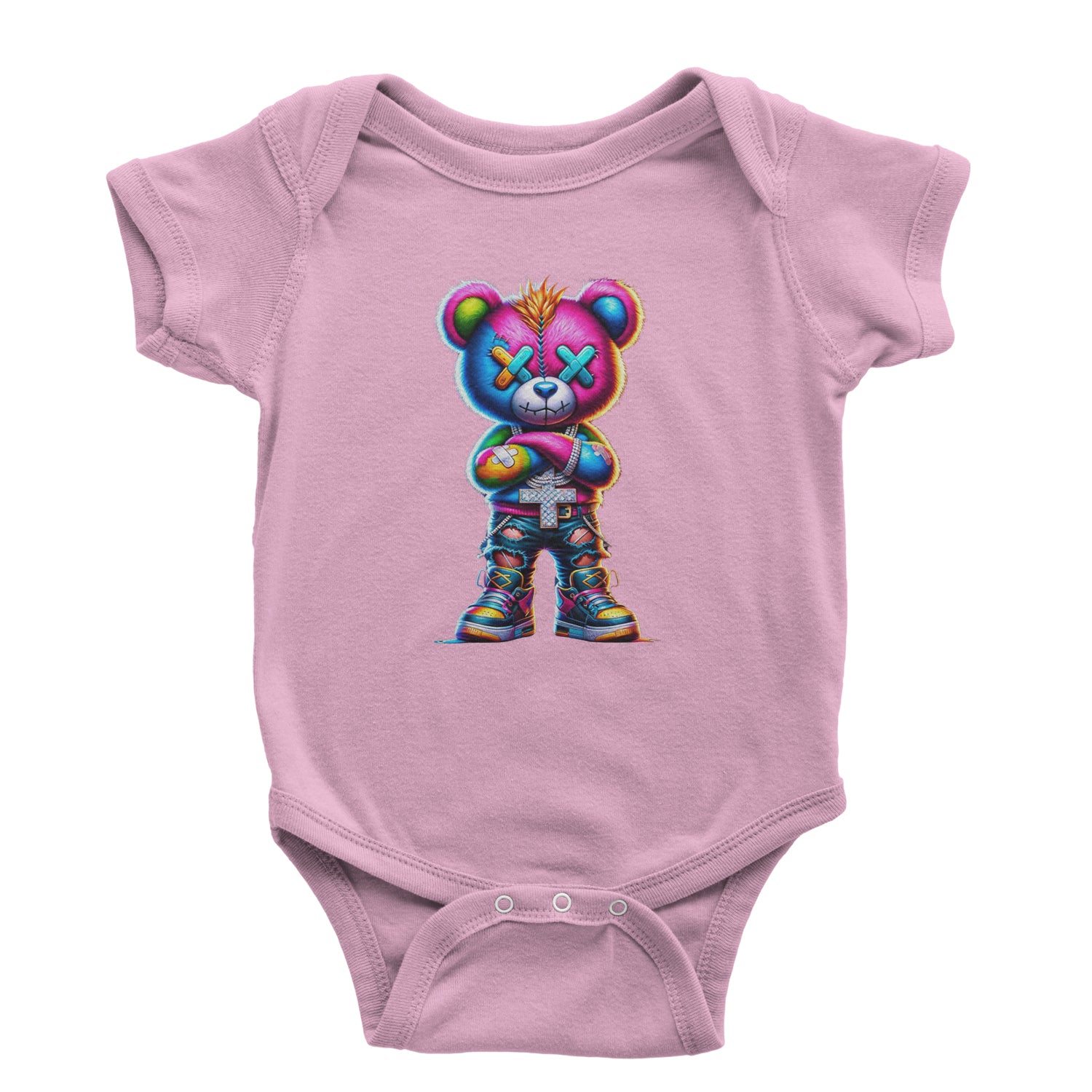 Stitched Neon Urban Graffiti Bear Infant One-Piece Romper Bodysuit Or Toddler T-shirt Light Pink