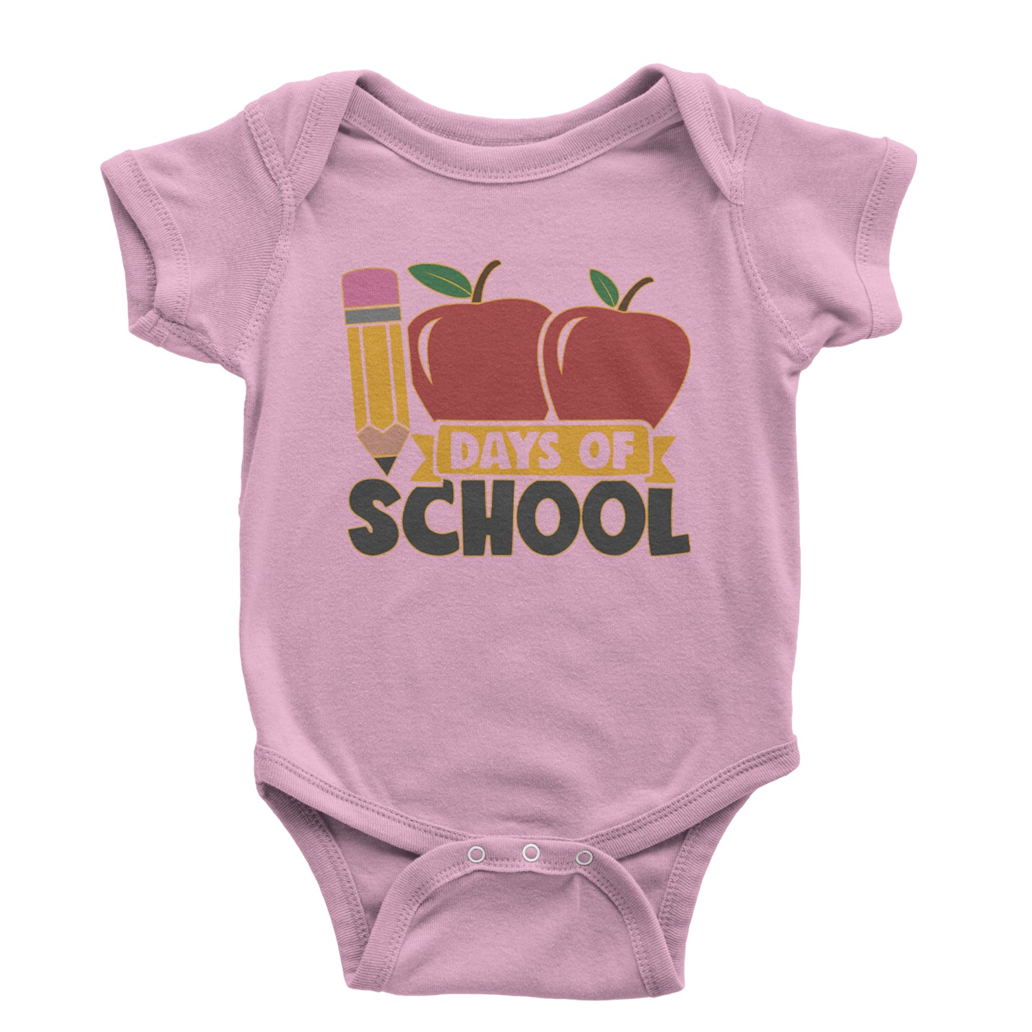 100 Days Of School Apple Pencil Infant One-Piece Romper Bodysuit and Toddler T-shirt Light Pink