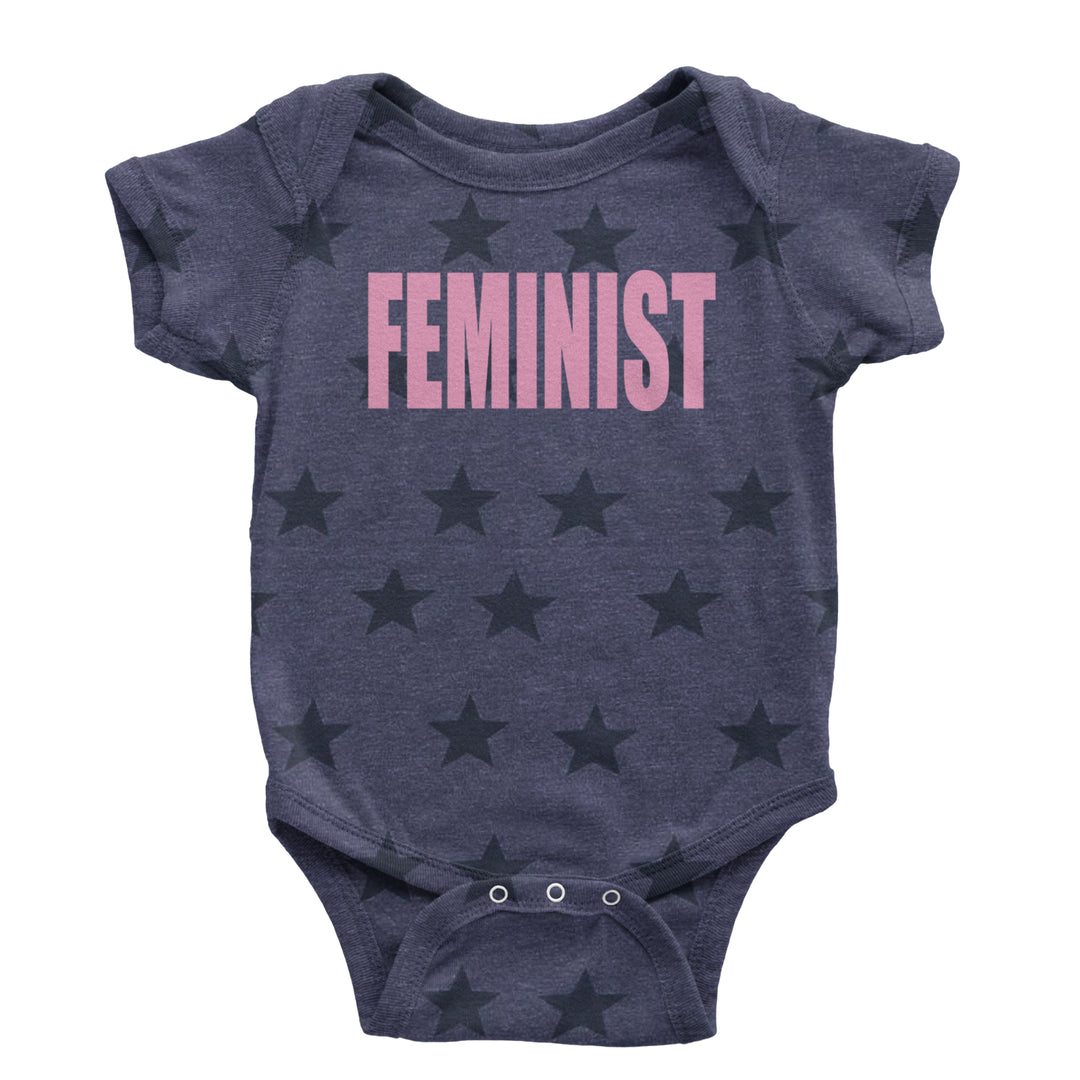 Feminist (Pink Print) Infant One-Piece Romper Bodysuit and Toddler T-shirt Navy Blue STAR