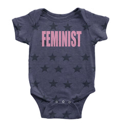 Feminist (Pink Print) Infant One-Piece Romper Bodysuit and Toddler T-shirt Navy Blue STAR