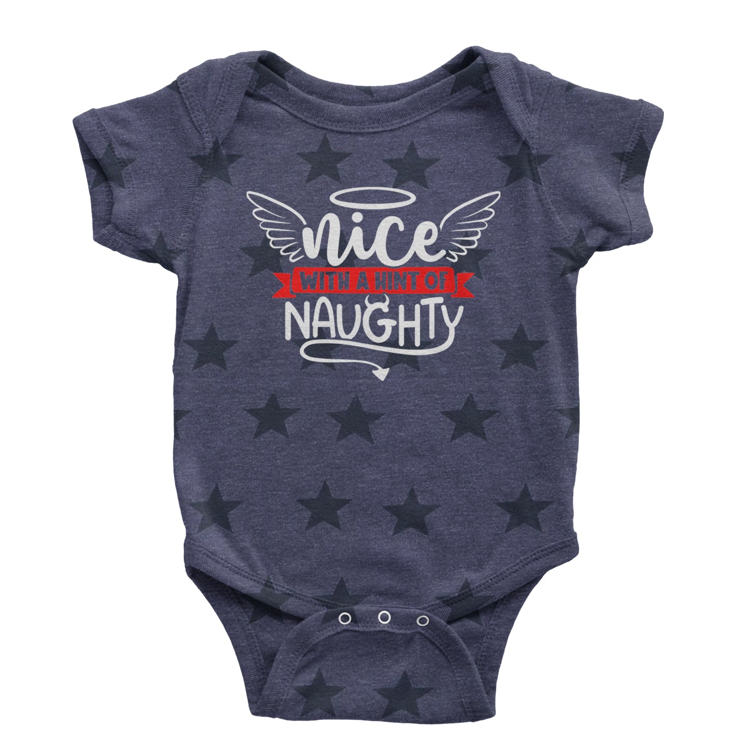 Nice with a Hint of Naughty Christmas Infant One-Piece Romper Bodysuit and Toddler T-shirt Navy Blue STAR