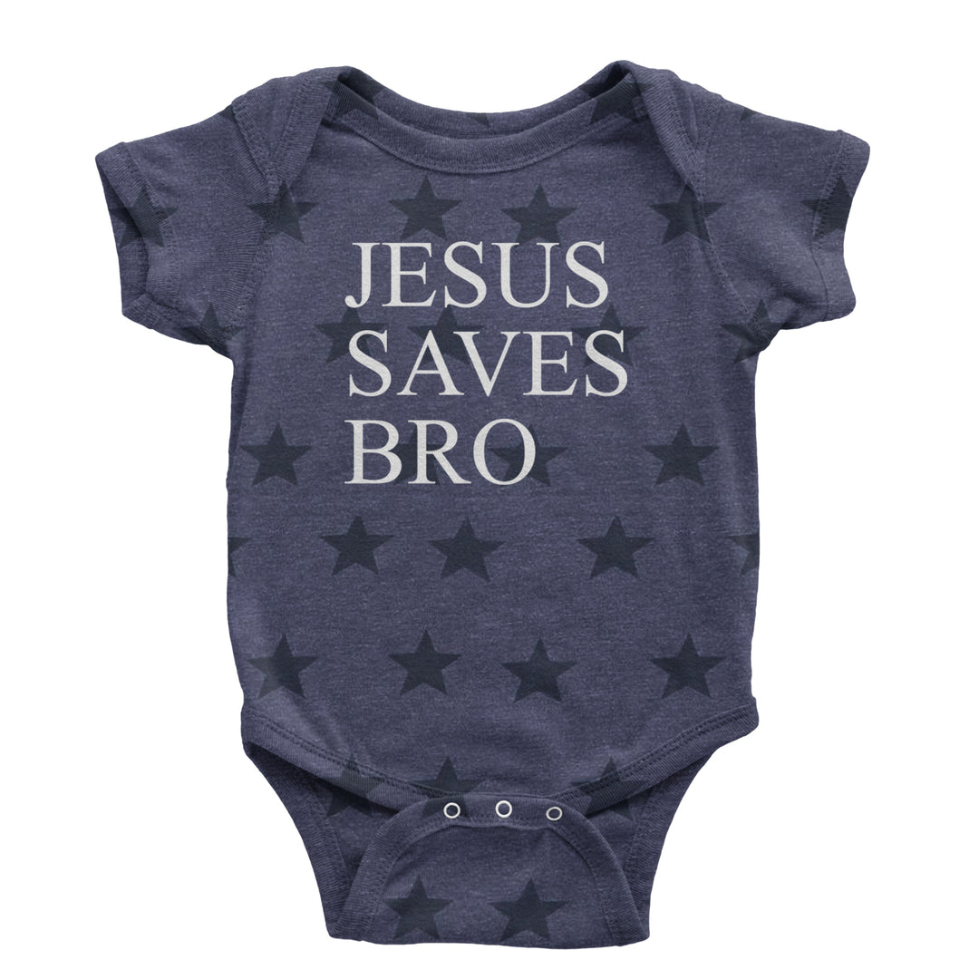 Jesus Saves Bro  Infant One-Piece Romper Bodysuit and Toddler T-shirt Navy Blue STAR
