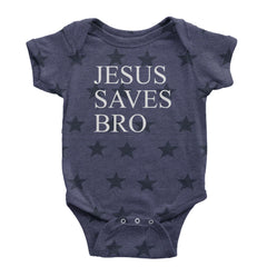 Jesus Saves Bro  Infant One-Piece Romper Bodysuit and Toddler T-shirt Navy Blue STAR