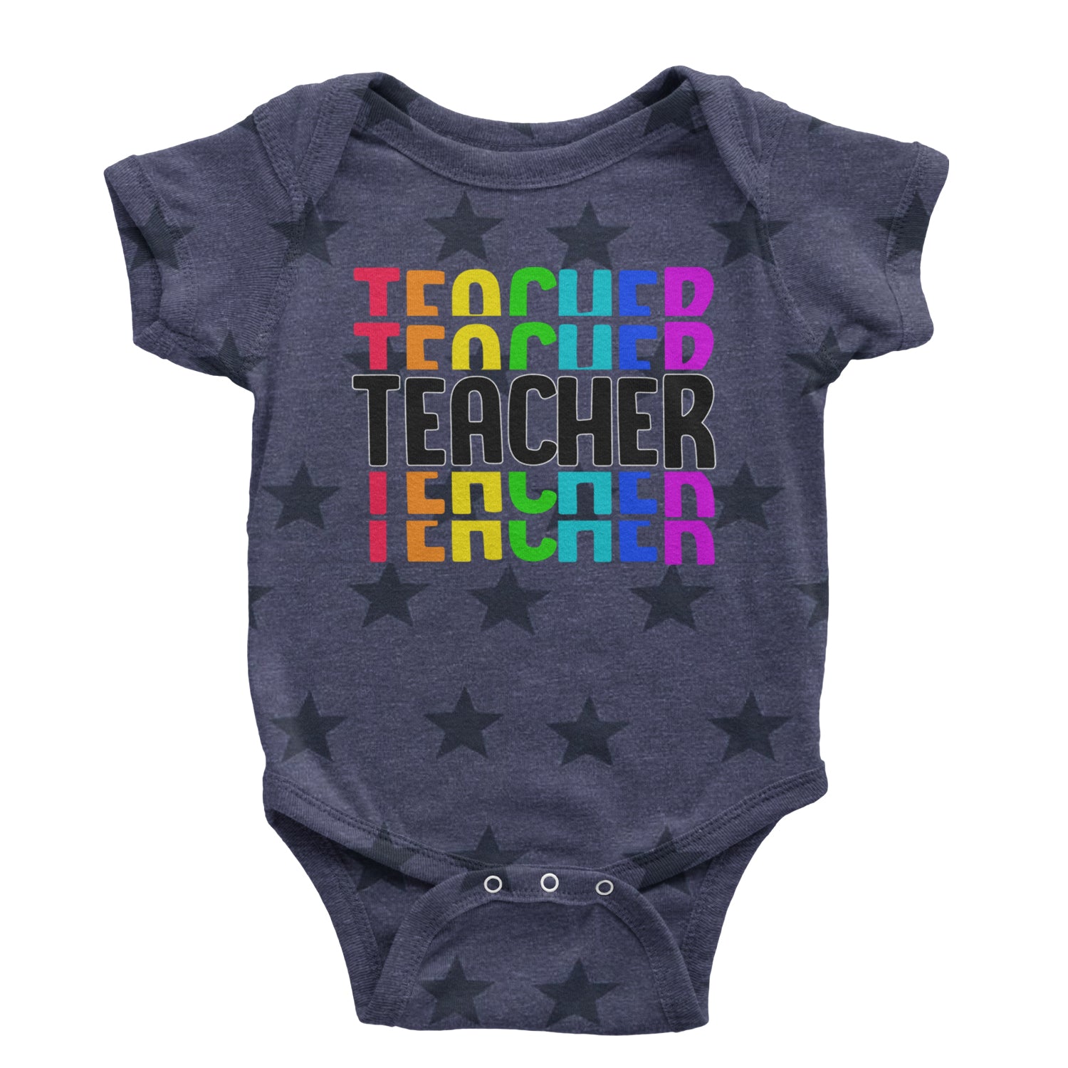 Teacher Repeated Rainbow Pattern Infant One-Piece Romper Bodysuit and Toddler T-shirt Navy Blue STAR