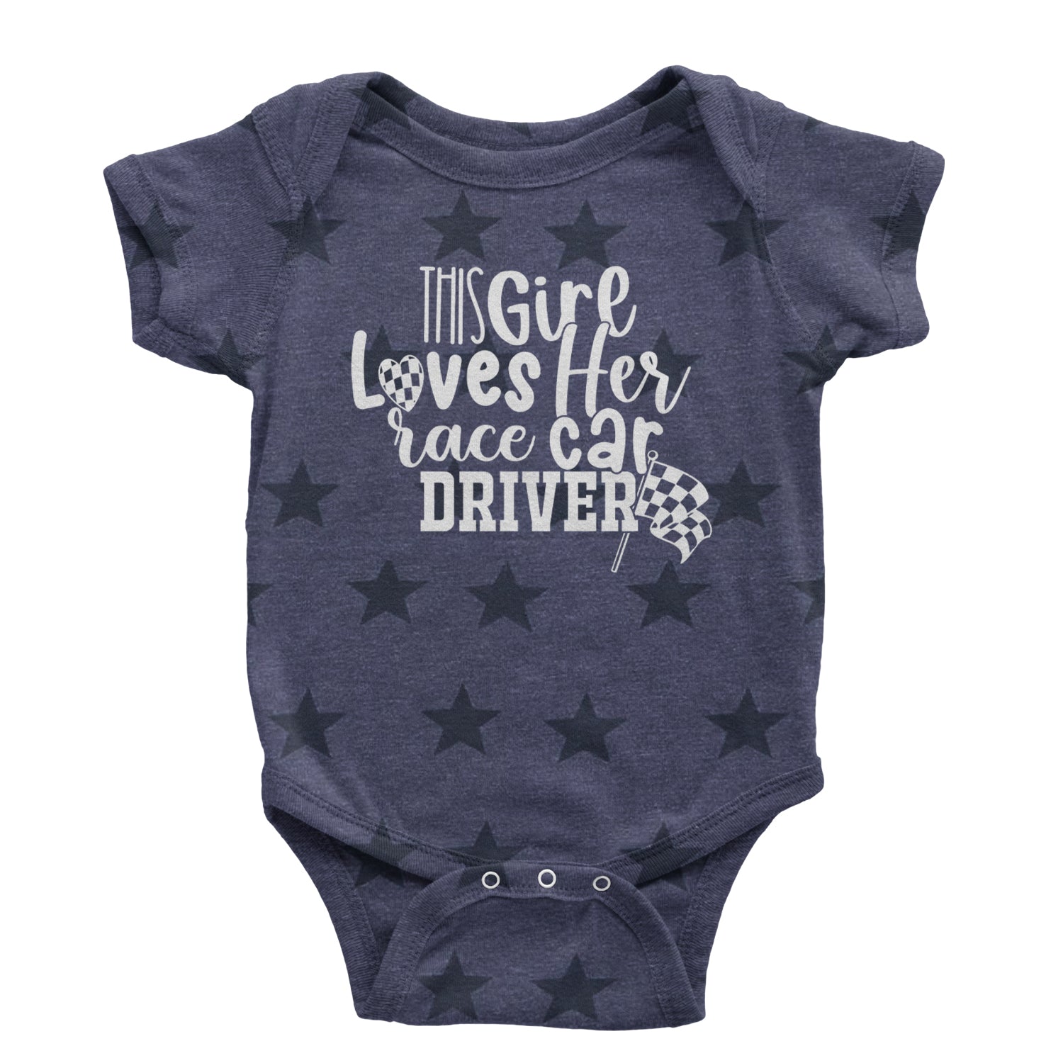 This Girl Loves Her Racecar Driver Infant One-Piece Romper Bodysuit and Toddler T-shirt Navy Blue STAR