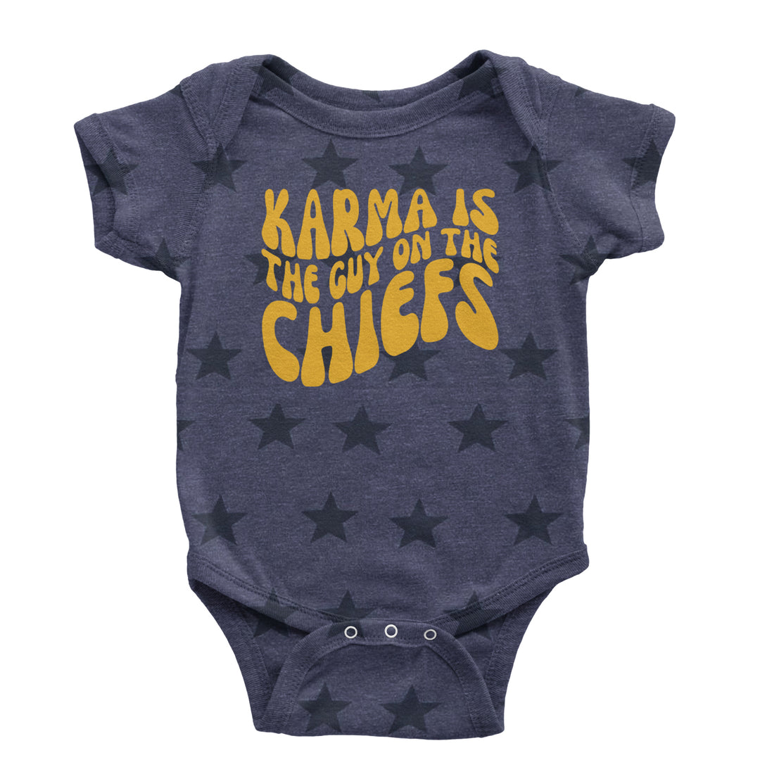 Karma Is The Guy On The Chiefs Boyfriend Infant One-Piece Romper Bodysuit and Toddler T-shirt Navy Blue STAR