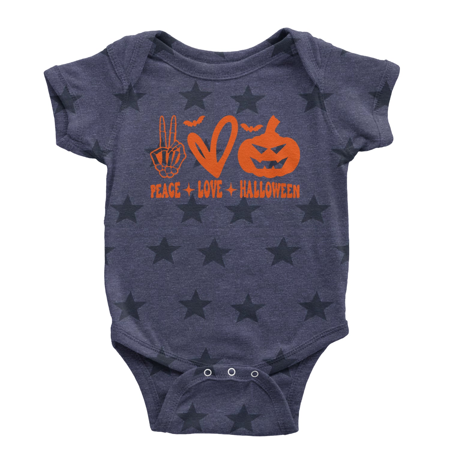 Peace, Love and Halloween Infant One-Piece Romper Bodysuit and Toddler T-shirt Navy Blue STAR