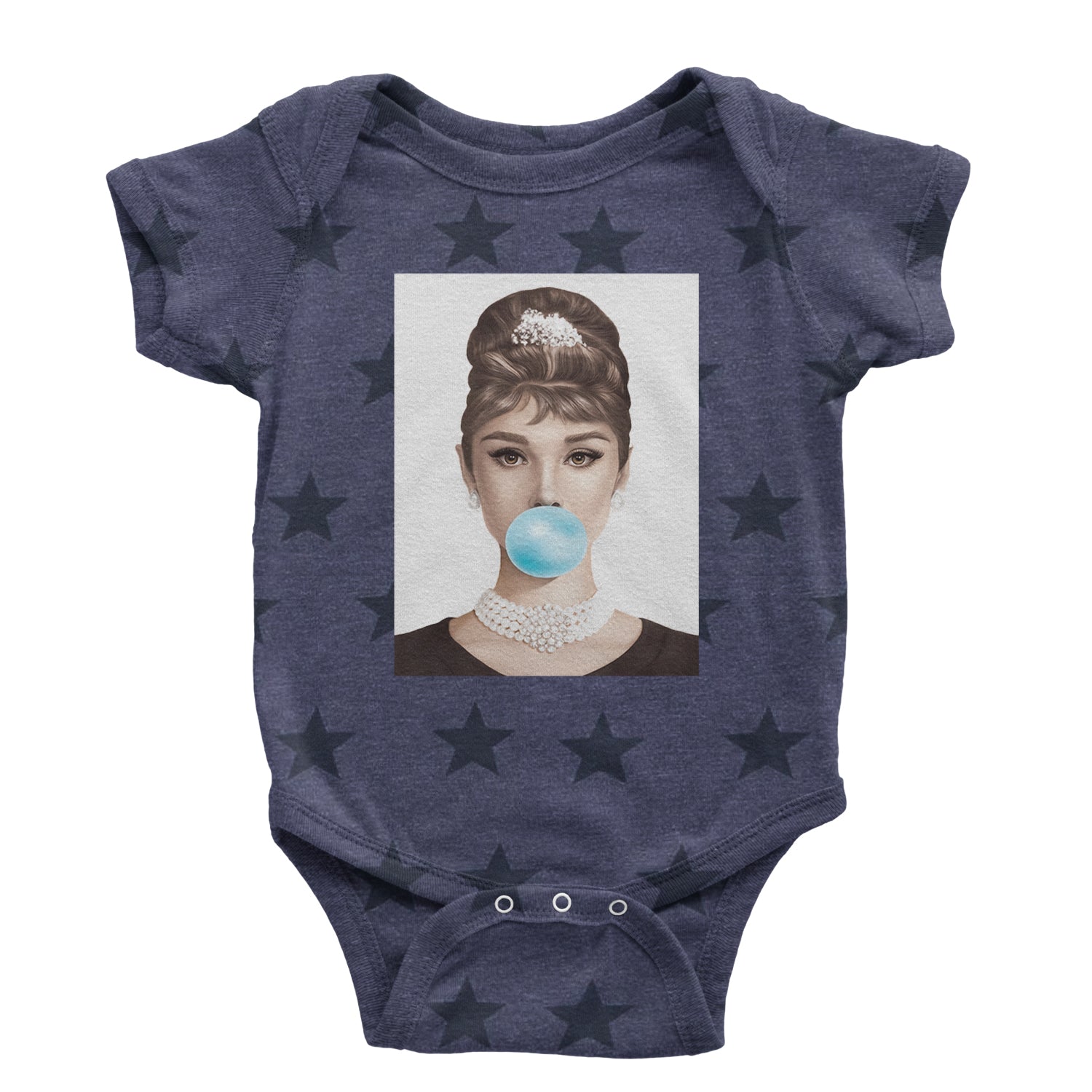 Audrey Hepburn Chewing Bubble Gum American Icon Infant One-Piece Romper Bodysuit and Toddler T-shirt Navy Blue STAR