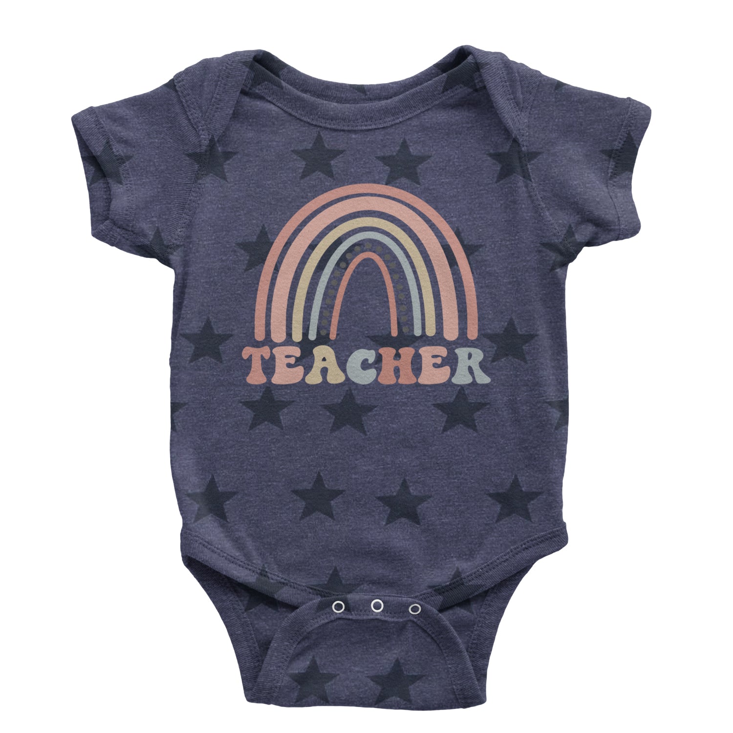 Teacher Pastel Rainbow Infant One-Piece Romper Bodysuit and Toddler T-shirt Navy Blue STAR