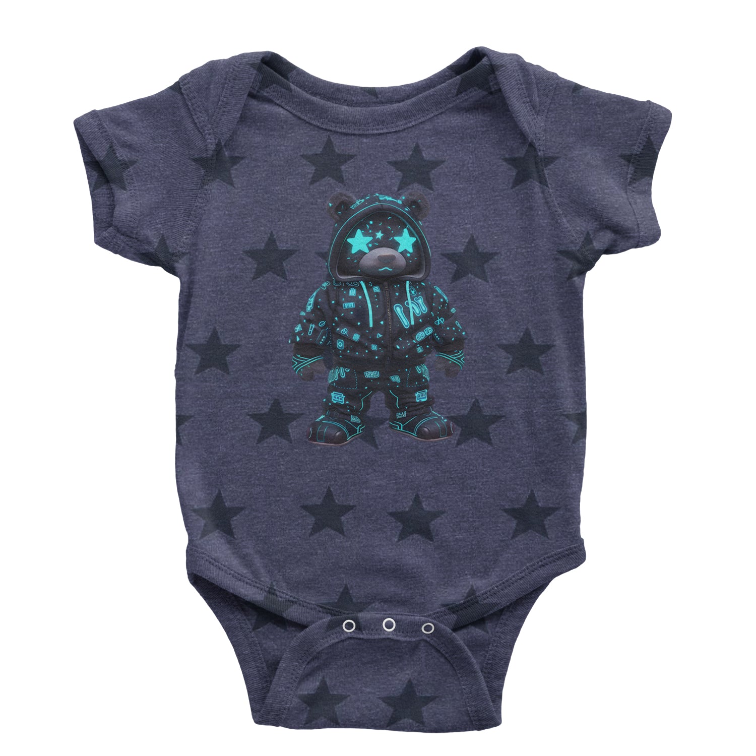 Starry Eyed Vaporwave Urban Graffiti Bear Infant One-Piece Romper Bodysuit Or Toddler T-shirt Navy Blue STAR