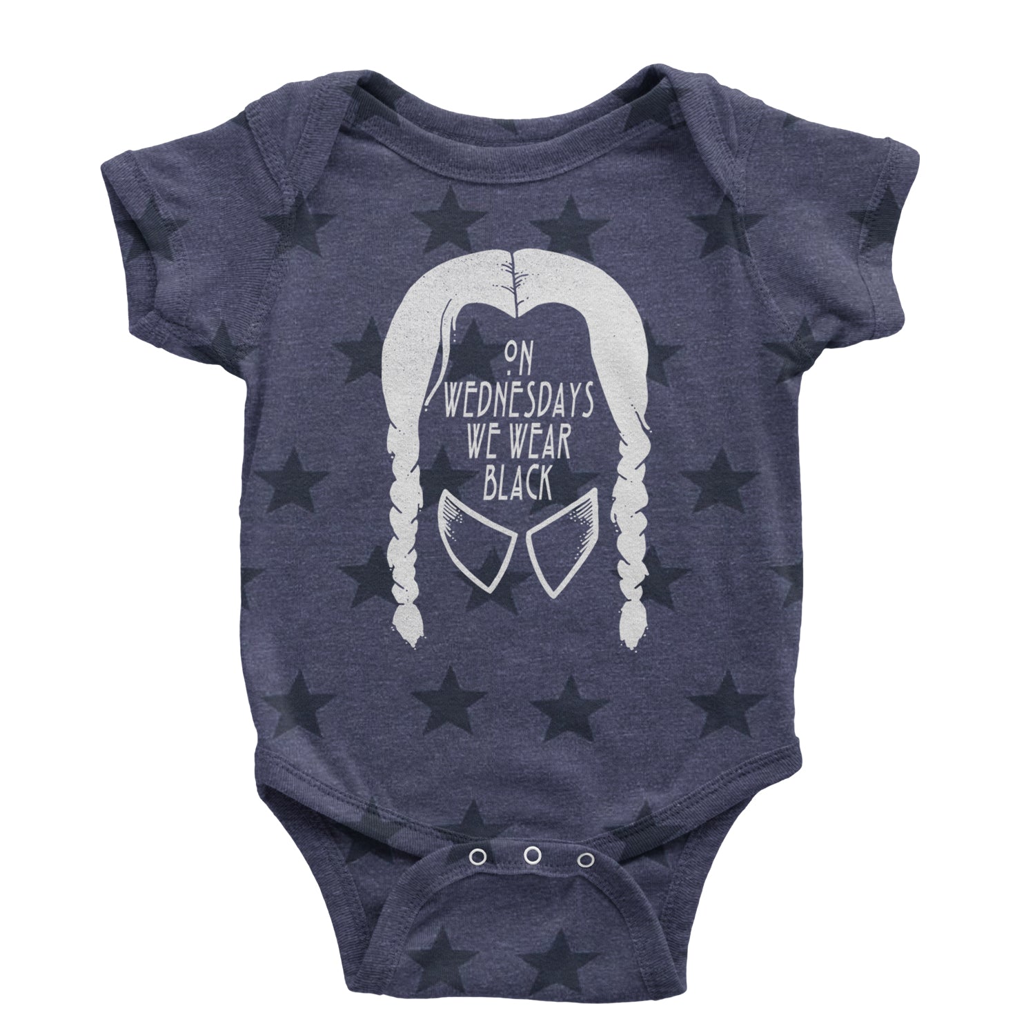 On Wednesdays, We Wear Black Infant One-Piece Romper Bodysuit and Toddler T-shirt Navy Blue STAR