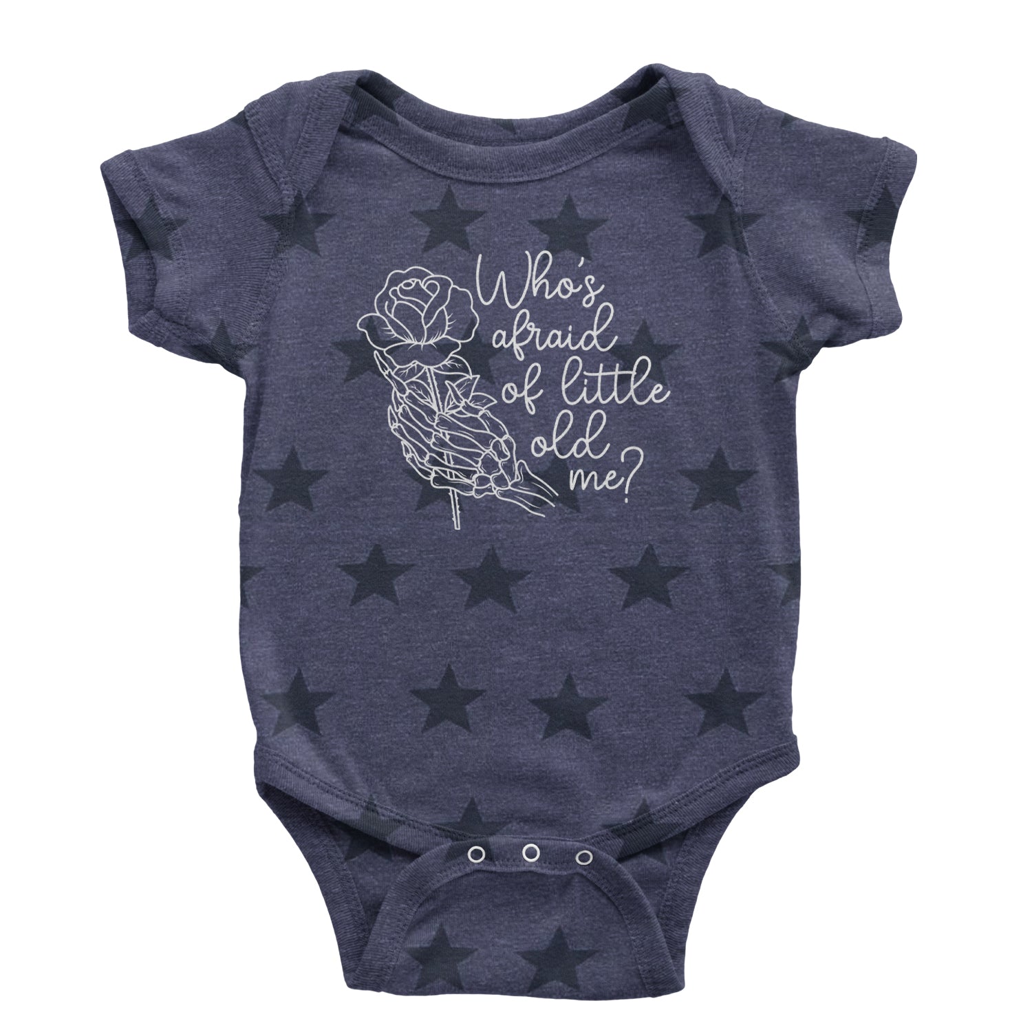 Who's Afraid Of Little Old Me Rose Skeleton Hand Infant One-Piece Romper Bodysuit and Toddler T-shirt Navy Blue STAR