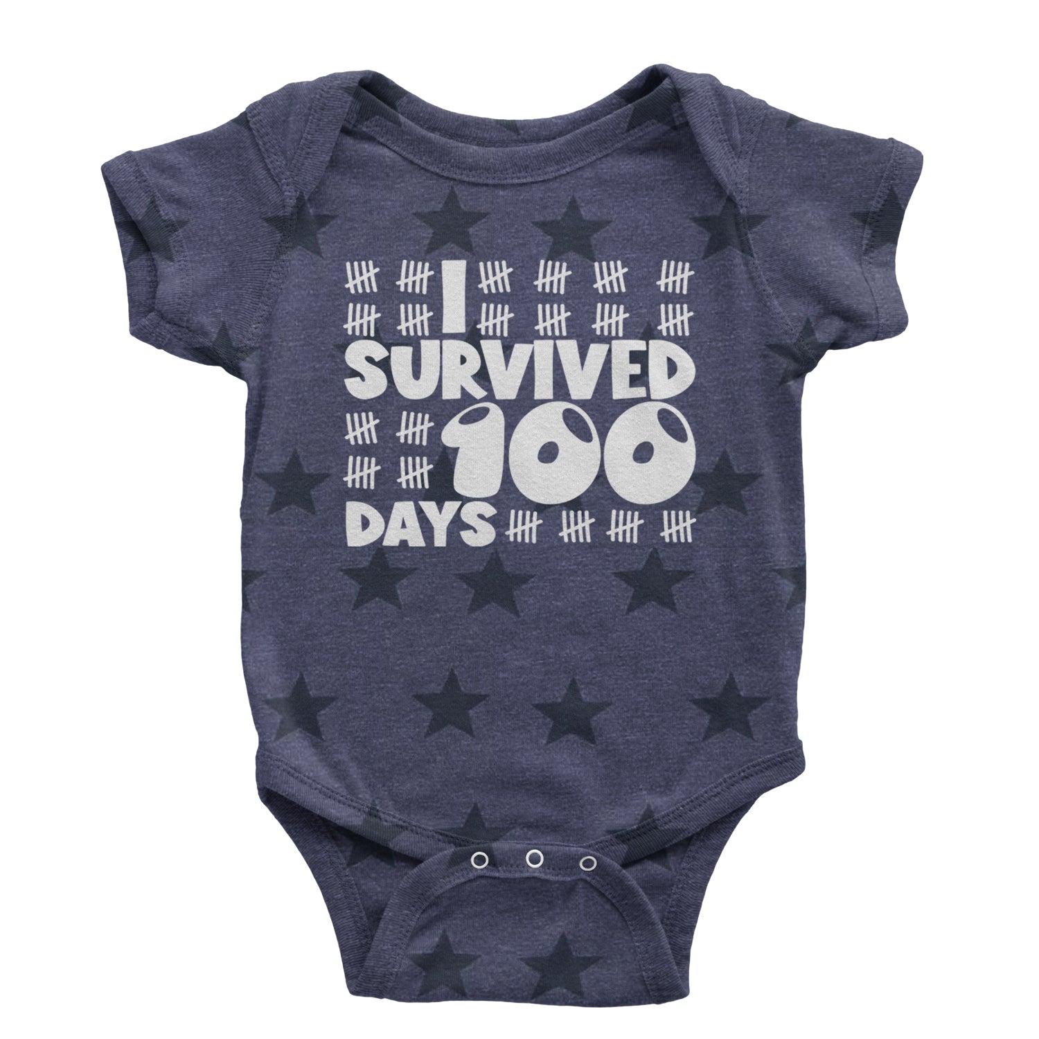 I Survived 100 Days Tally Marks Infant One-Piece Romper Bodysuit and Toddler T-shirt Navy Blue STAR