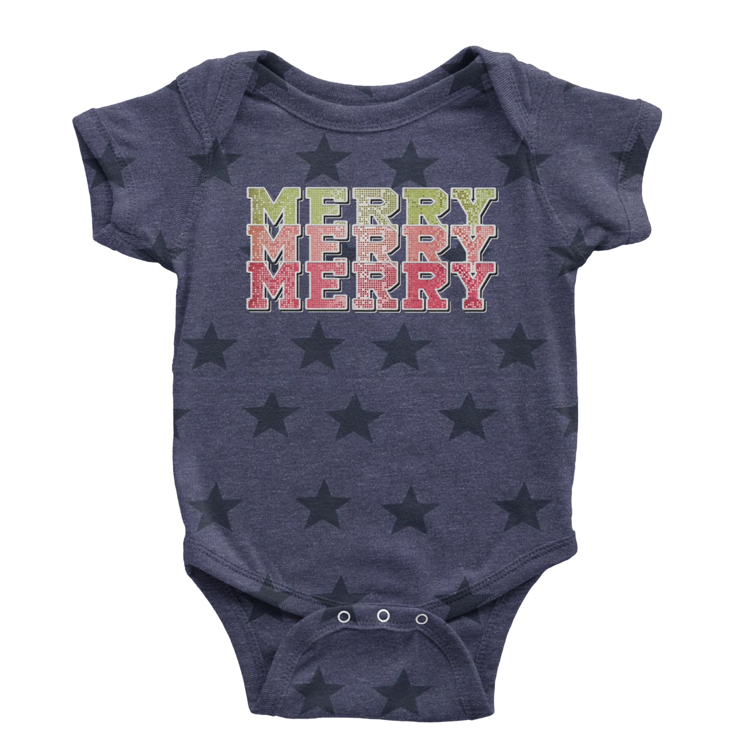 Merry Merry Merry Faux Sequins Infant One-Piece Romper Bodysuit and Toddler T-shirt Navy Blue STAR